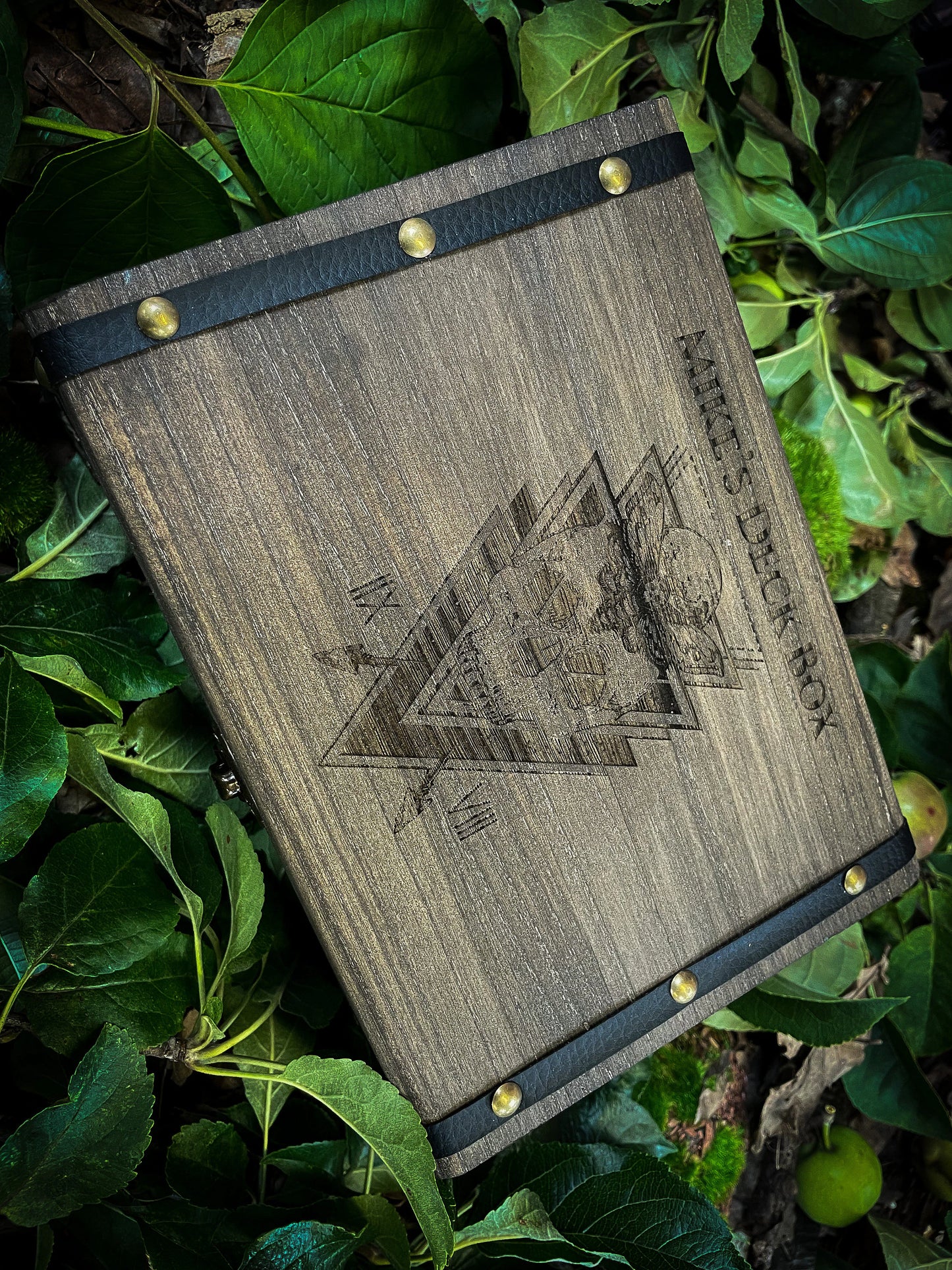 Wooden Personalised Deck Box For All Kinds Of Trading Cards Each box is split into two trays which can hold over 900 2.5x3.5" trading cards or 700 sleeved cards. Perfect for Magic The Gathering, Pokemon, Dungeons and Dragons, Keyforge or any other trading card name.