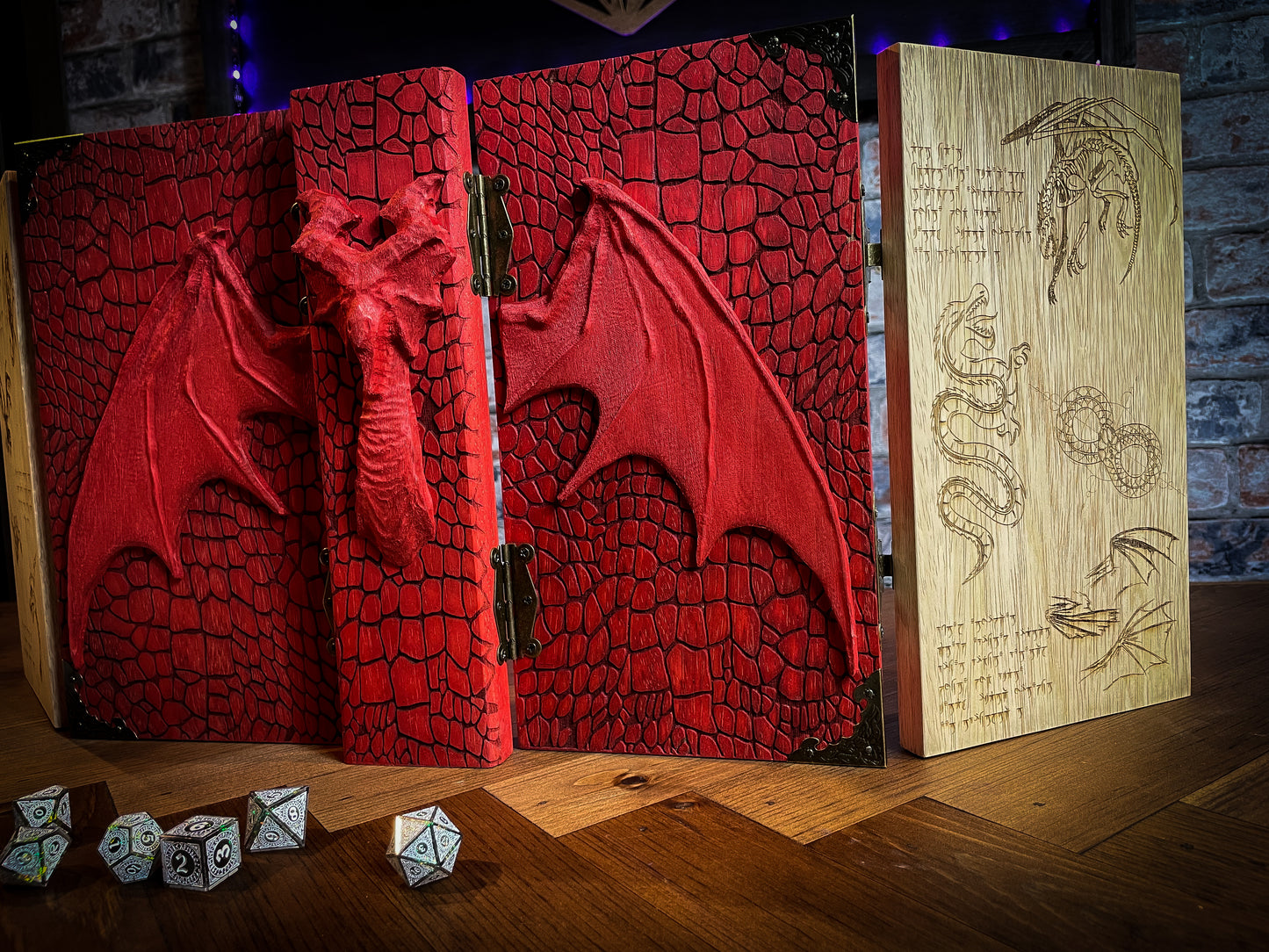 Screen of the Fire Dragon Folding Solid Wood Dungeon Master Scree. For Dungeons and Dragons and other tabletop games. Free UK Delivery with Fandomonium