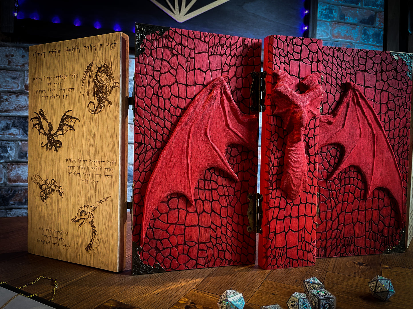 Screen of the Fire Dragon Folding Solid Wood Dungeon Master Scree. For Dungeons and Dragons and other tabletop games. Free UK Delivery with Fandomonium