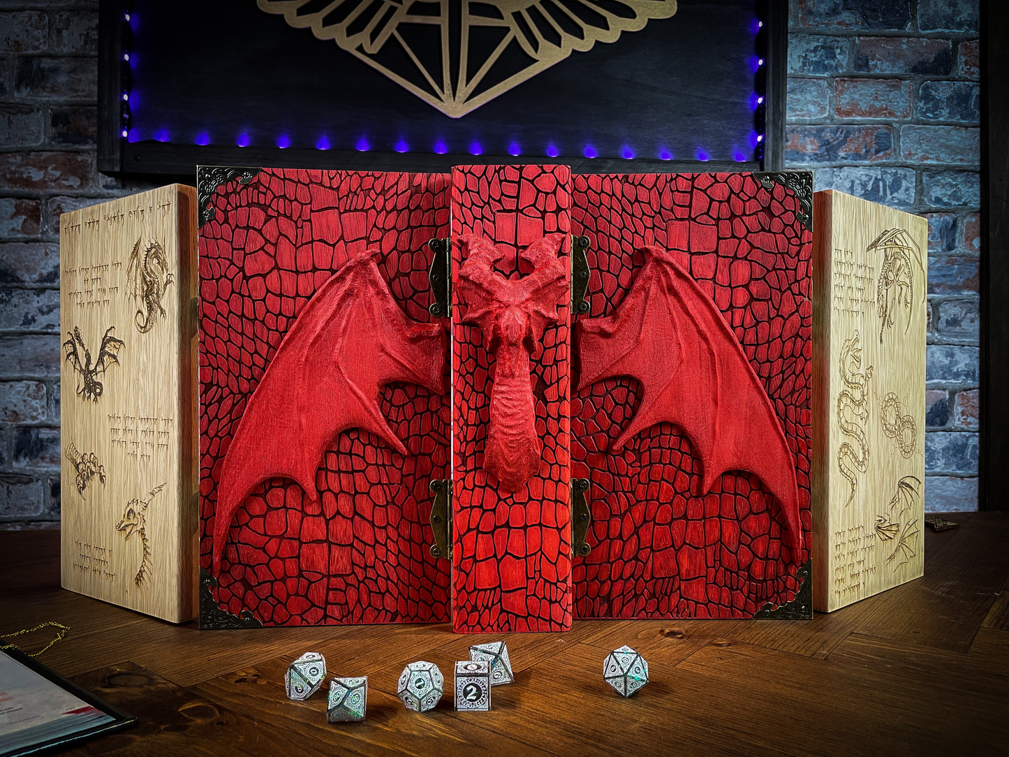 Screen of the Fire Dragon Folding Solid Wood Dungeon Master Scree. For Dungeons and Dragons and other tabletop games. Free UK Delivery with Fandomonium