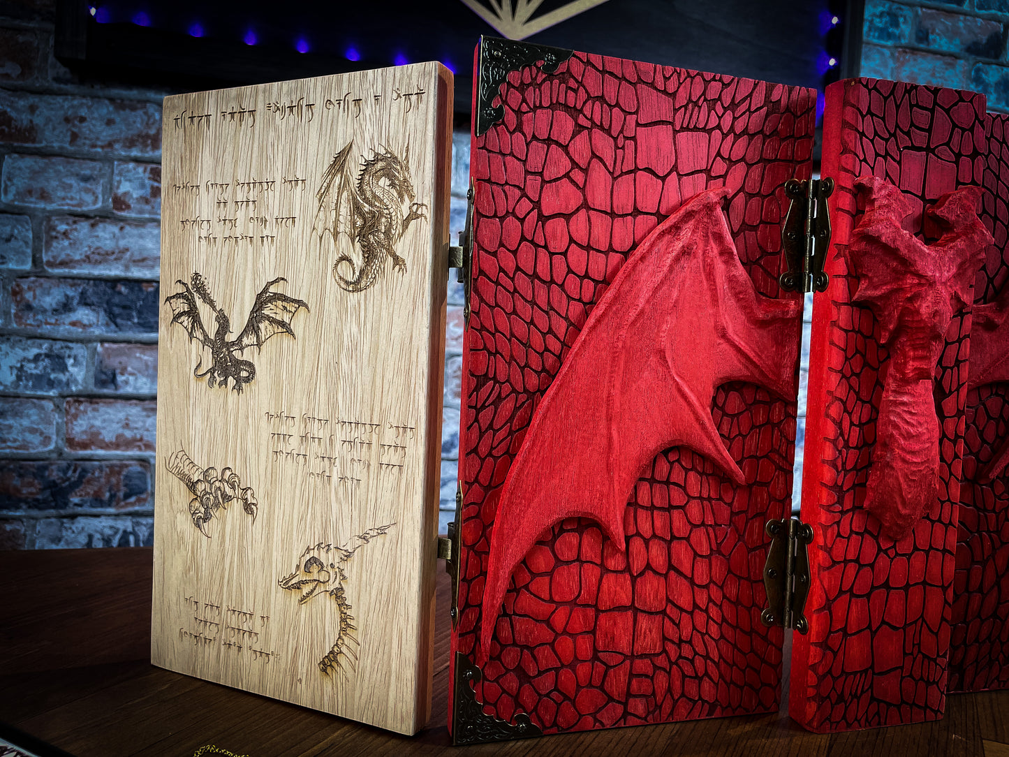 Screen of the Fire Dragon Folding Solid Wood Dungeon Master Scree. For Dungeons and Dragons and other tabletop games. Free UK Delivery with Fandomonium
