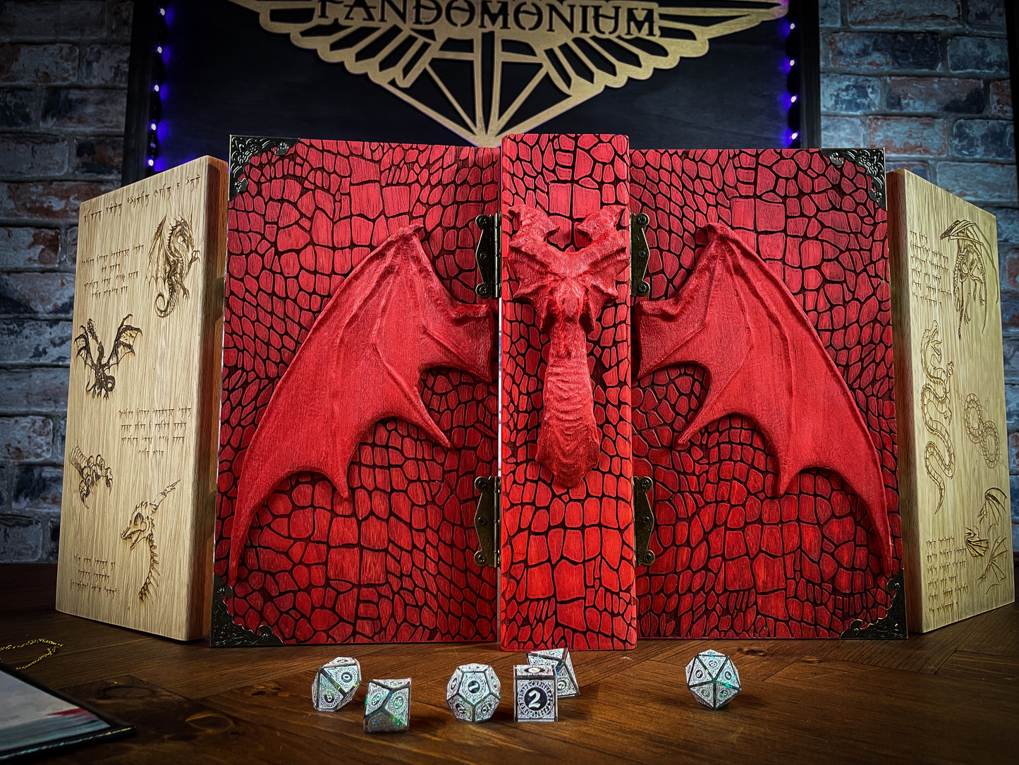 Screen of the Fire Dragon Folding Solid Wood Dungeon Master Scree. For Dungeons and Dragons and other tabletop games. Free UK Delivery with Fandomonium