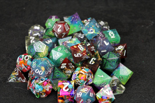 Mystery Bag!
Each bag contains 6 random sets of sharp edge polyhedral dice. Each set will be different - no duplicates!