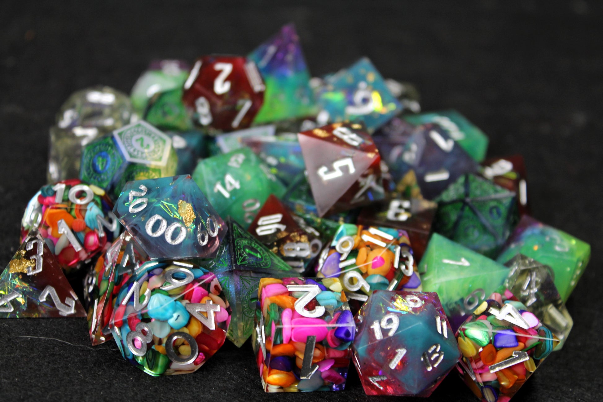 Mystery Bag!
Each bag contains 6 random sets of sharp edge polyhedral dice. Each set will be different - no duplicates!