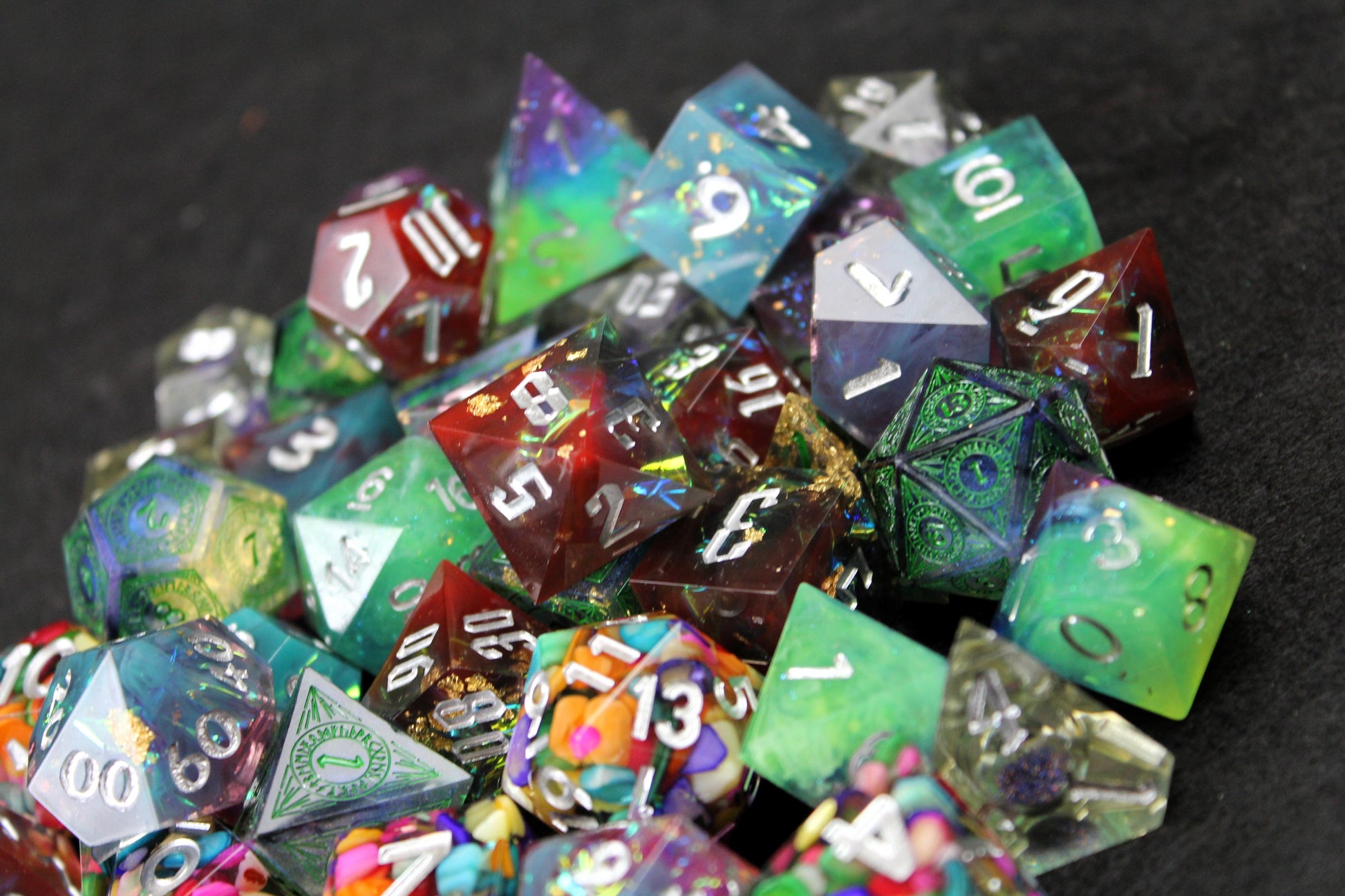 Mystery Bag!
Each bag contains 6 random sets of sharp edge polyhedral dice. Each set will be different - no duplicates!