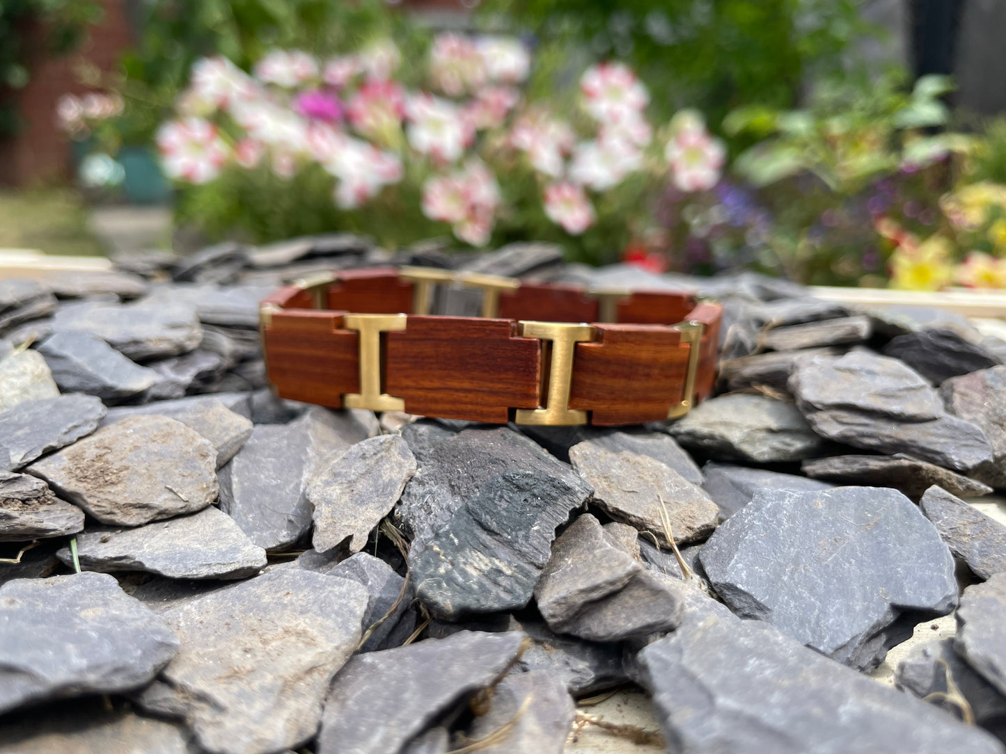 Walnut and Gold Metal Bracelet