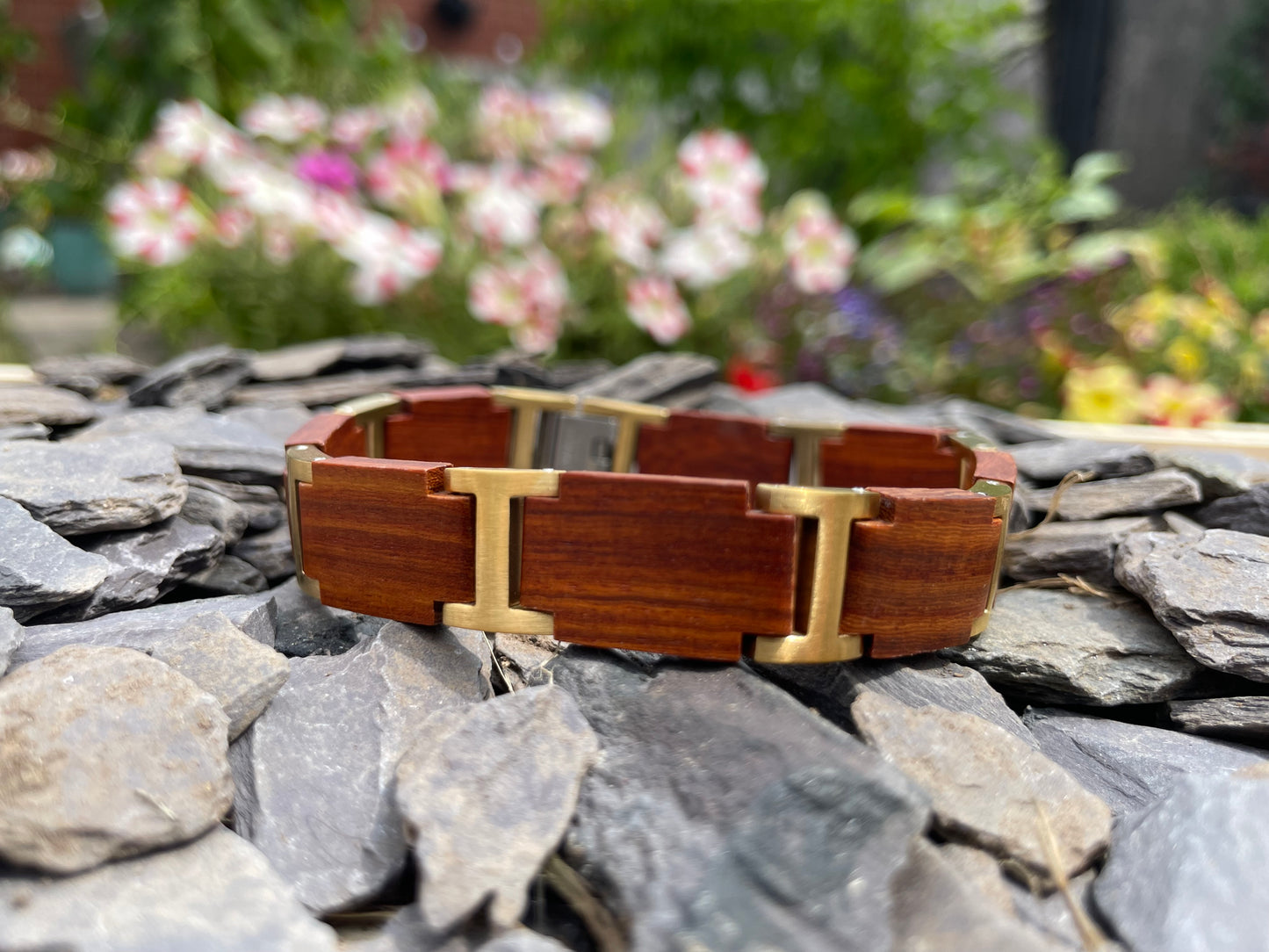 Walnut and Gold Metal Bracelet