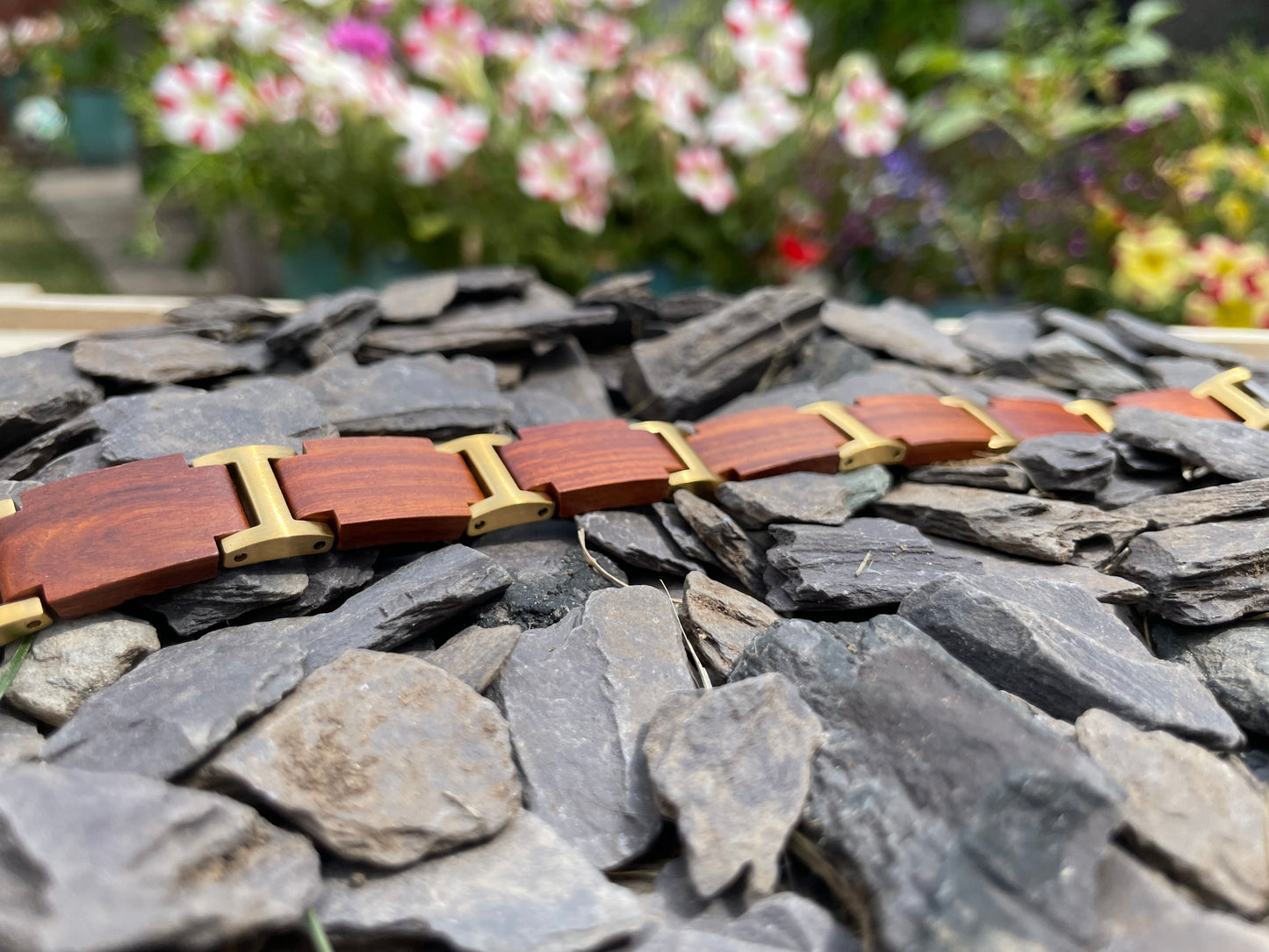 Walnut and Gold Metal Bracelet