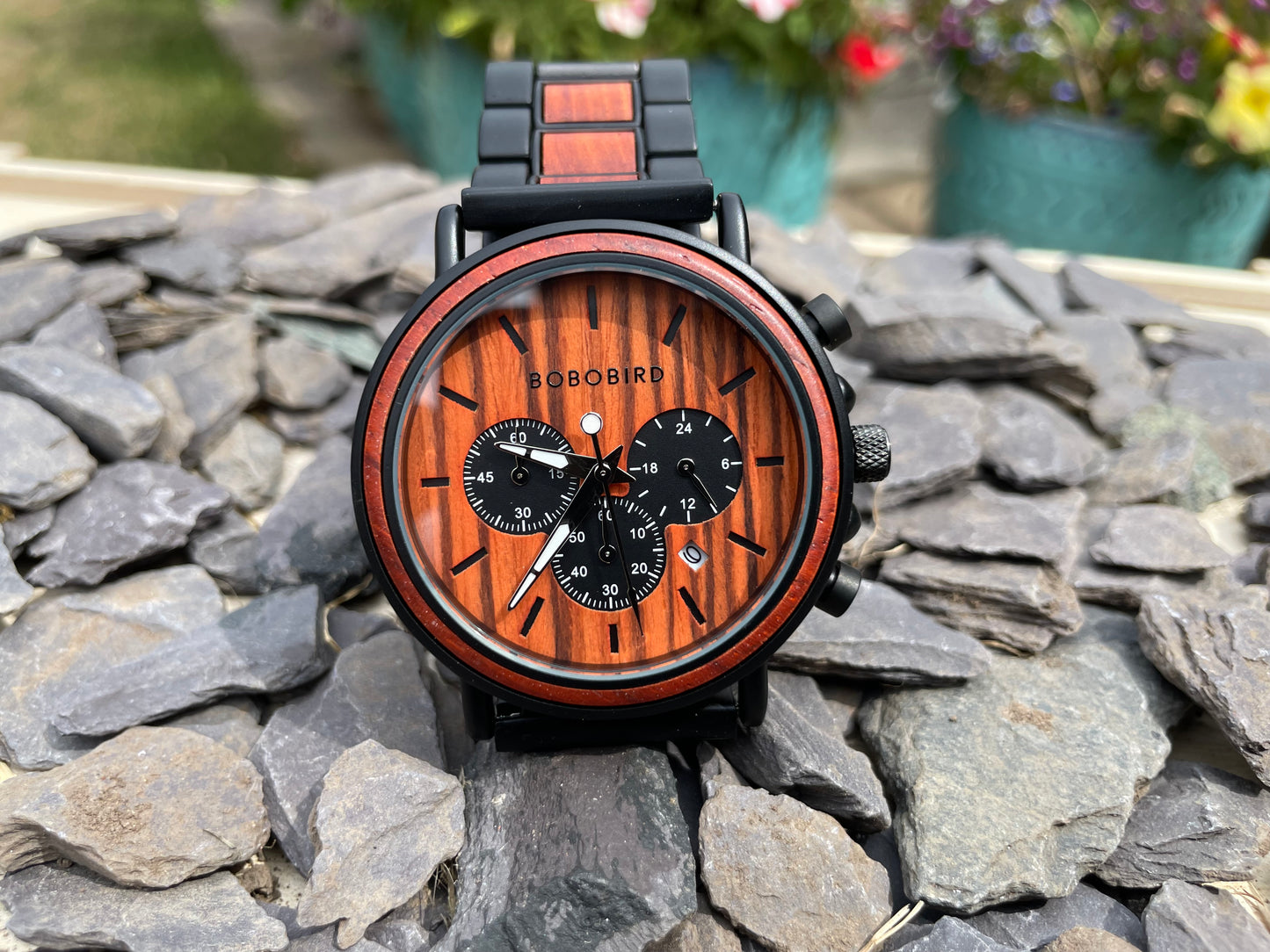Walnut & Metal Interlocking Strap Self Winding Wooden Eco Watch