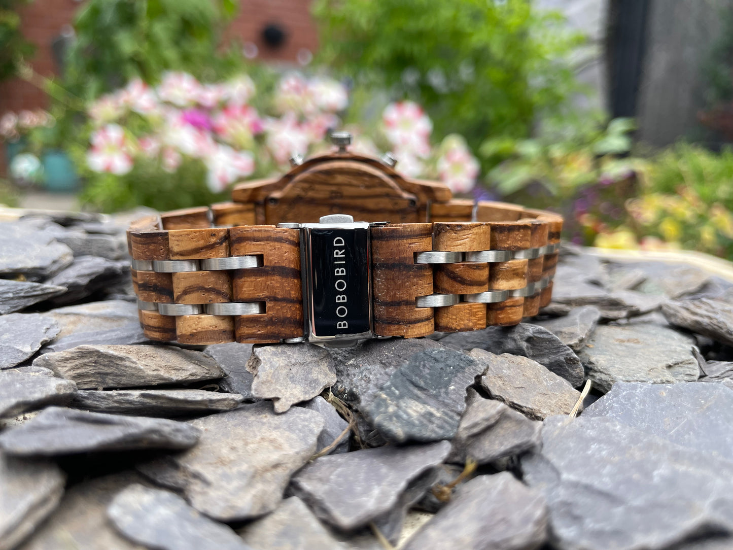 Zebrano & Metal Interlocking Strap Wooden Eco Ladies Watch