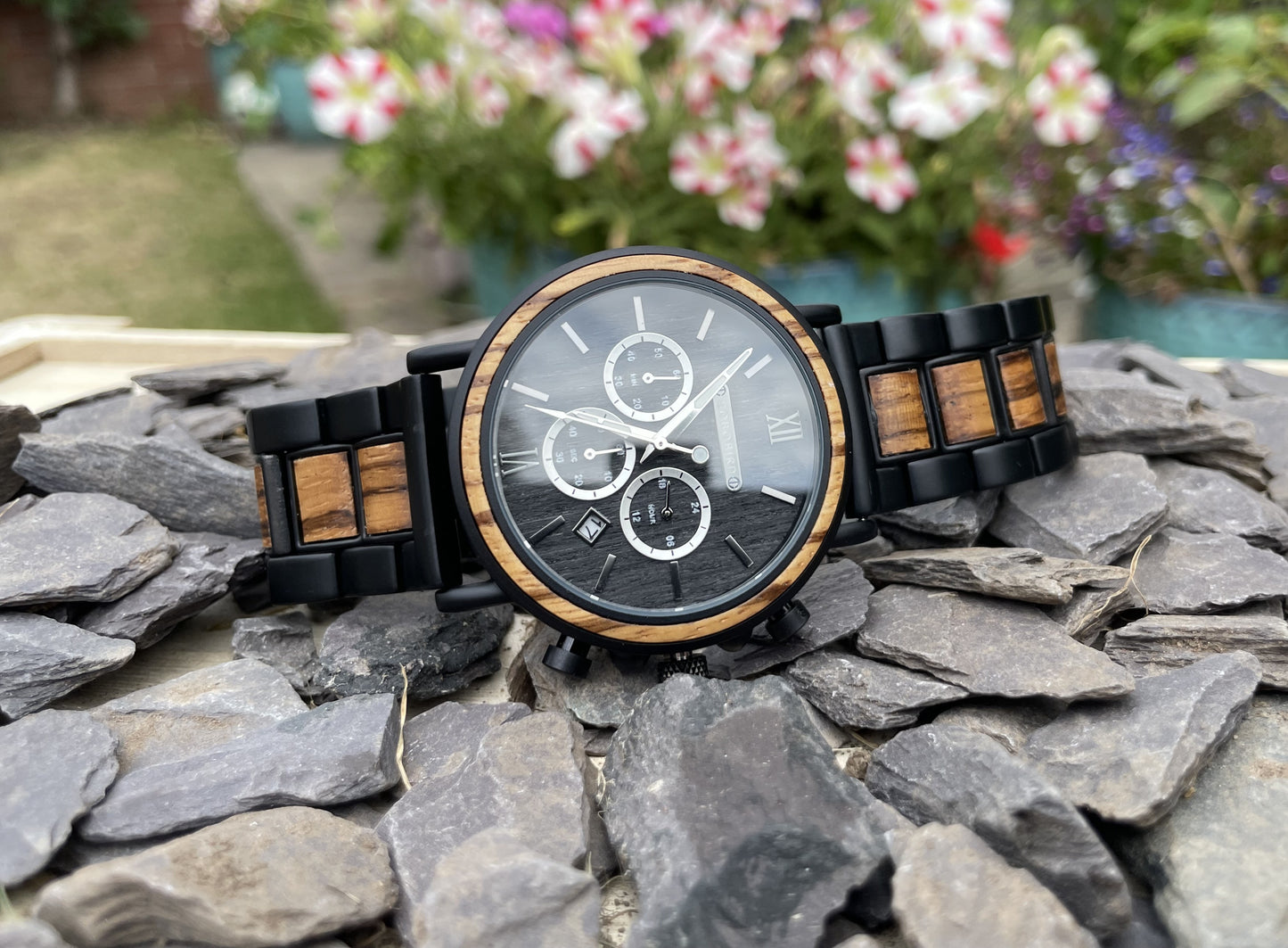 Walnut & Zebrano Interlocking Strap Self Winding Wooden Eco Watch