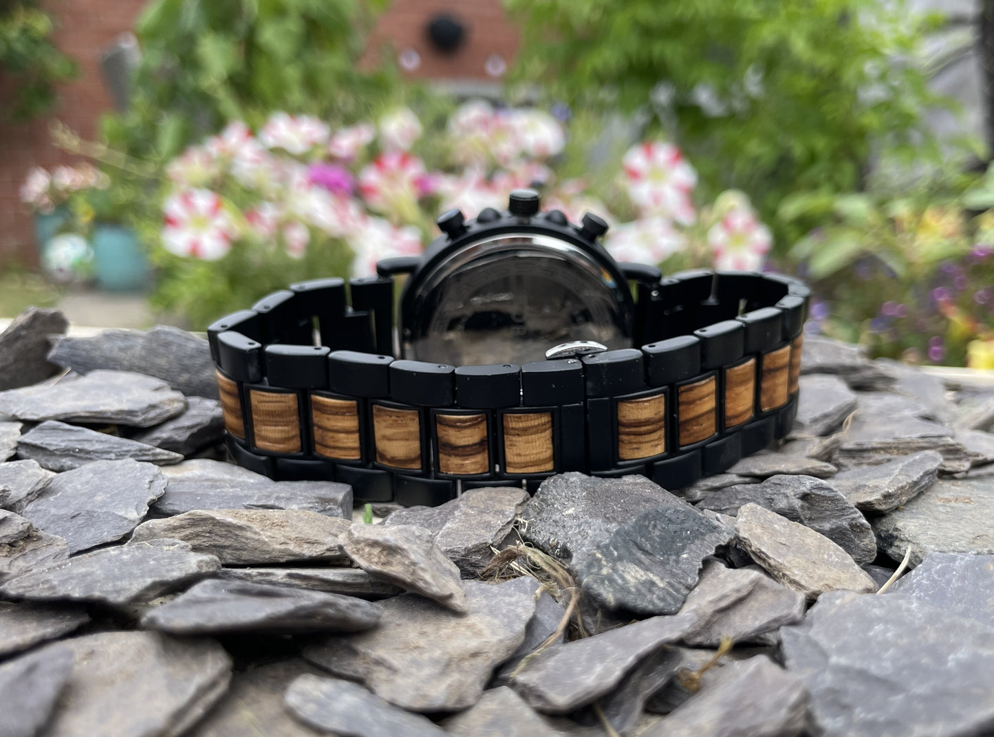Walnut & Zebrano Interlocking Strap Self Winding Wooden Eco Watch
