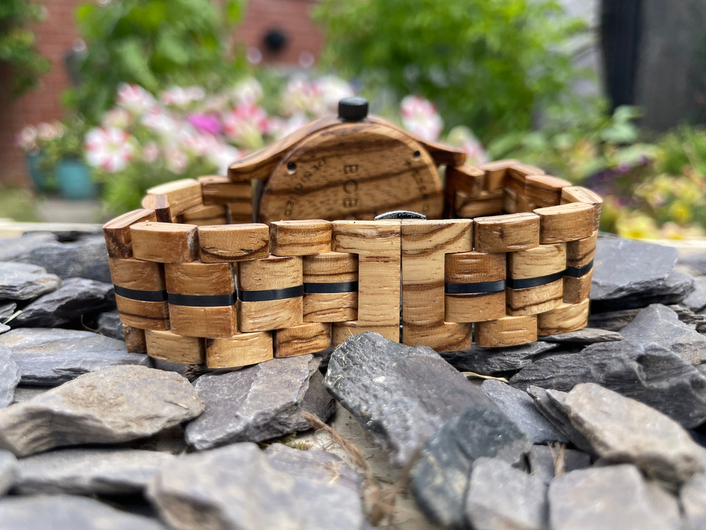 Calendar Face Zebrano Wood & Metal Interlocking Strap Self Winding Wooden Eco Watch