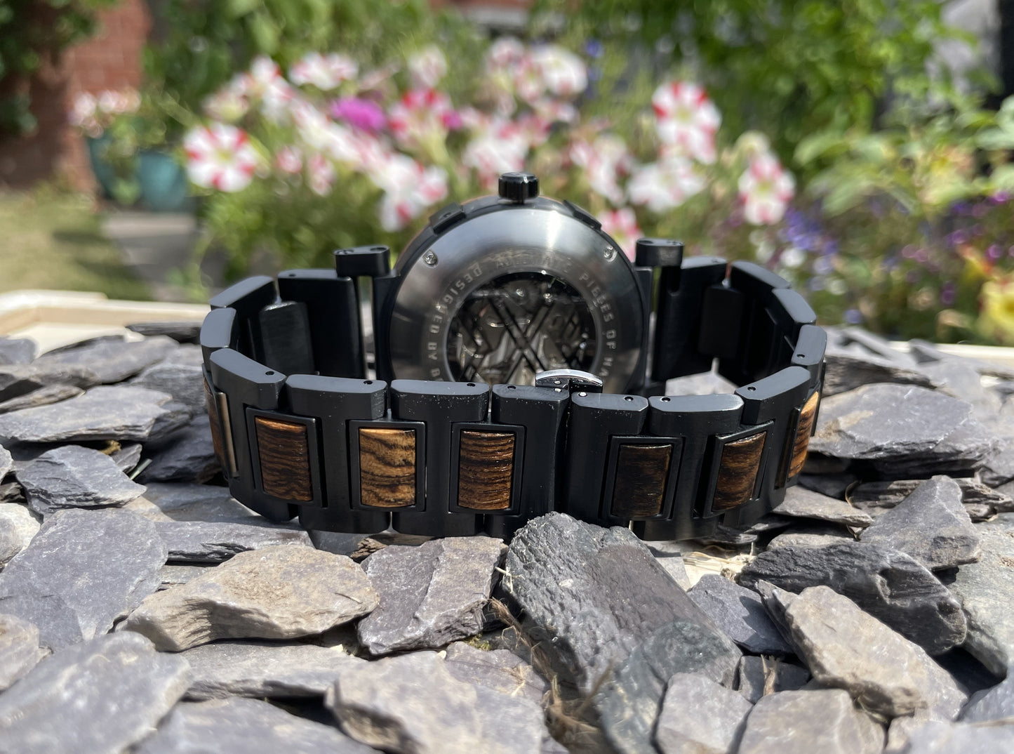 Metal Cog Face Wood & Metal Interlocking Strap Self Winding Luxury Wooden Eco Watch