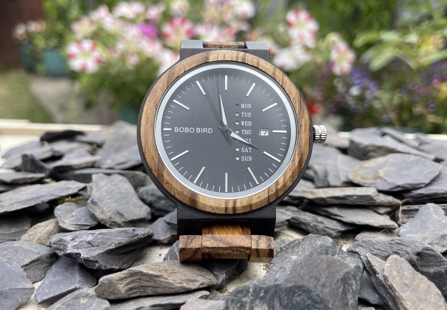 Zebrano Wooden Eco Watch With Day Of The Week Tracker