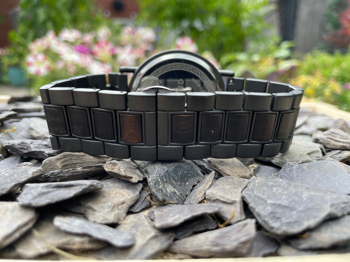 Black Walnut Wooden Eco Watch With Marble Effect Face