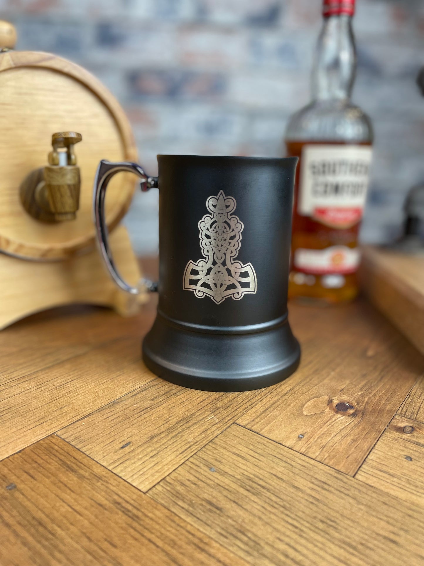 Personalised Viking Style Mjolnir Hammer of Thor Engraved Stainless Steel Tankard