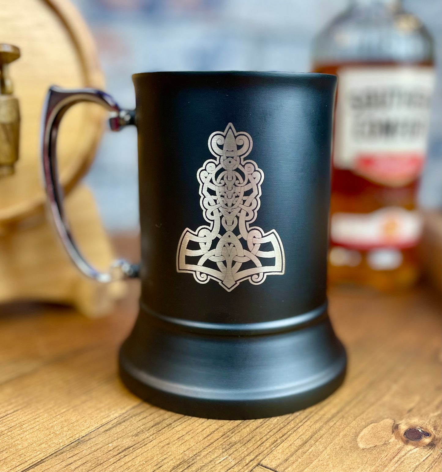 Personalised Viking Style Mjolnir Hammer of Thor Engraved Stainless Steel Tankard