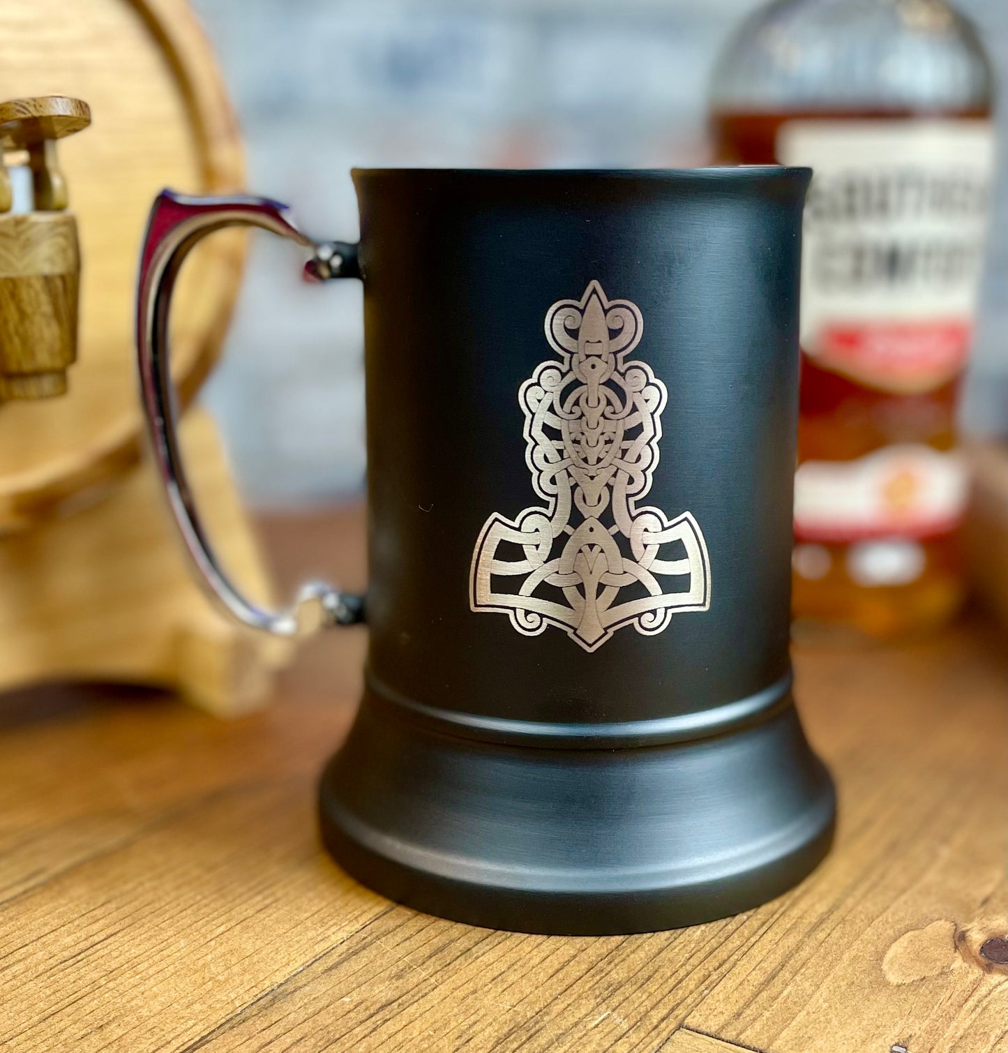 Personalised Viking Style Mjolnir Hammer of Thor Engraved Stainless Steel Tankard
