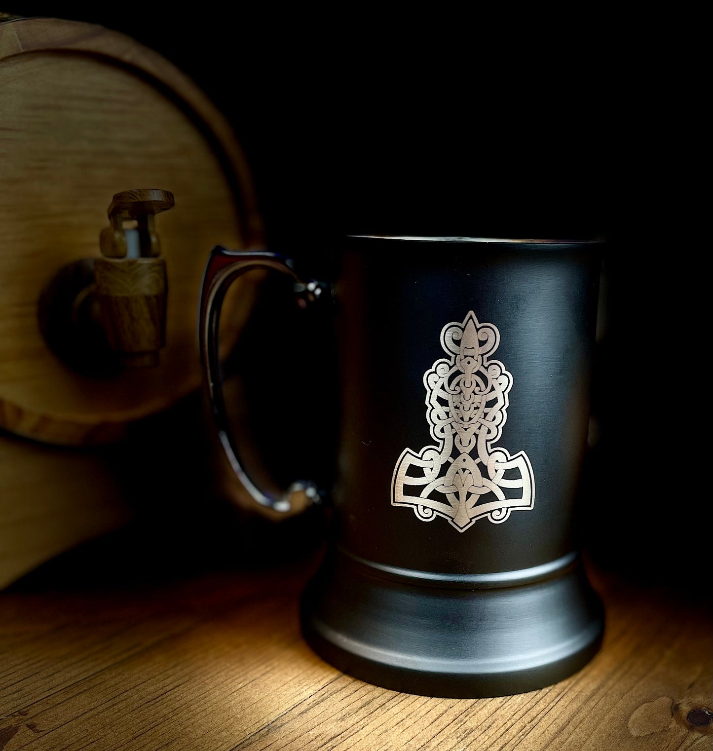 Personalised Viking Style Mjolnir Hammer of Thor Engraved Stainless Steel Tankard