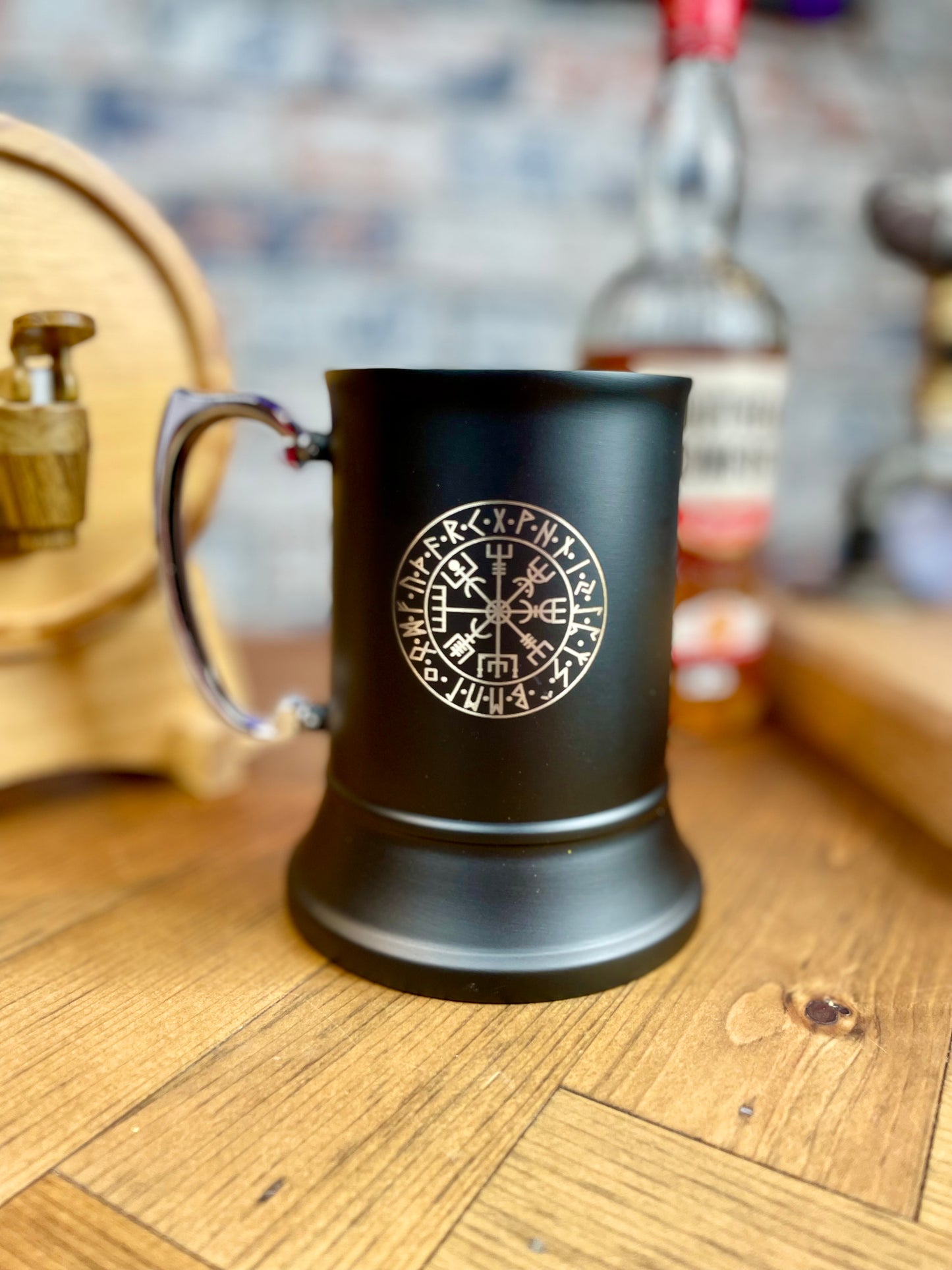 Personalised Viking Style Vegvisir Engraved Stainless Steel Tankard | Viking Compass