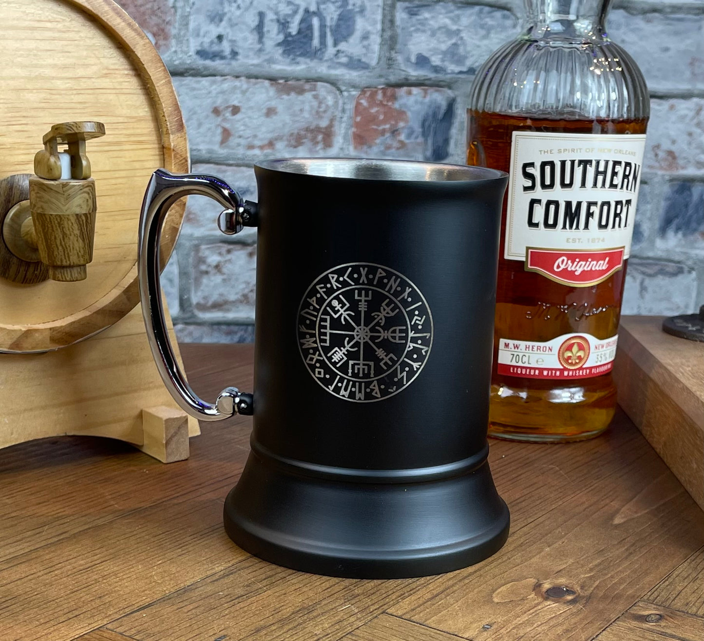 Personalised Viking Style Vegvisir Engraved Stainless Steel Tankard | Viking Compass