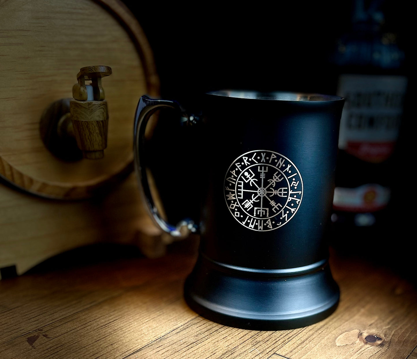 Personalised Viking Style Vegvisir Engraved Stainless Steel Tankard | Viking Compass