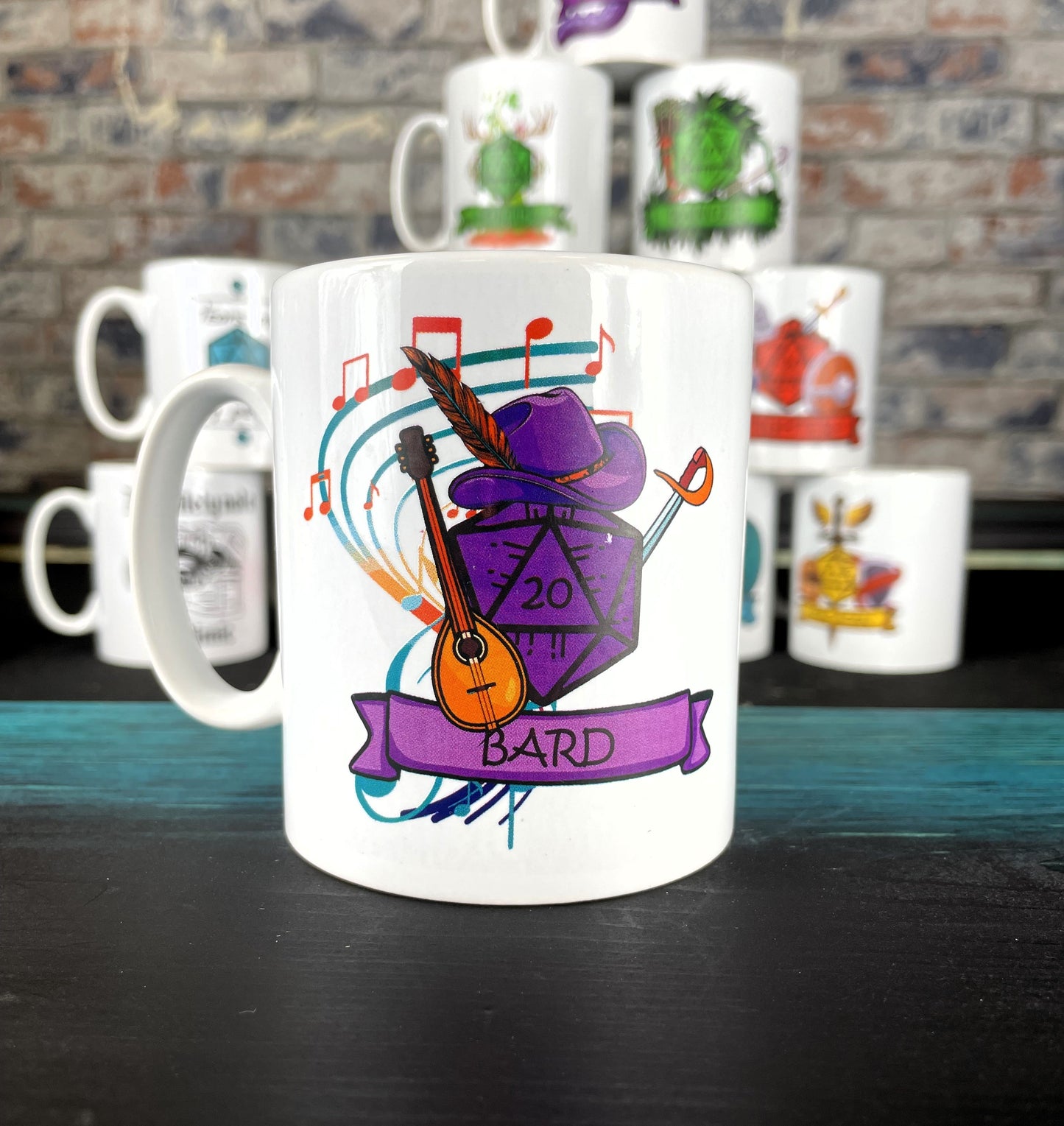 Bard Class DND Mug
Entertaining the masses with your talent and wit can be thirsty work! Quench your thirst using our 10oz ceramic mug with our custom designed Bard class D20. Free UK delivery by Fandomonium