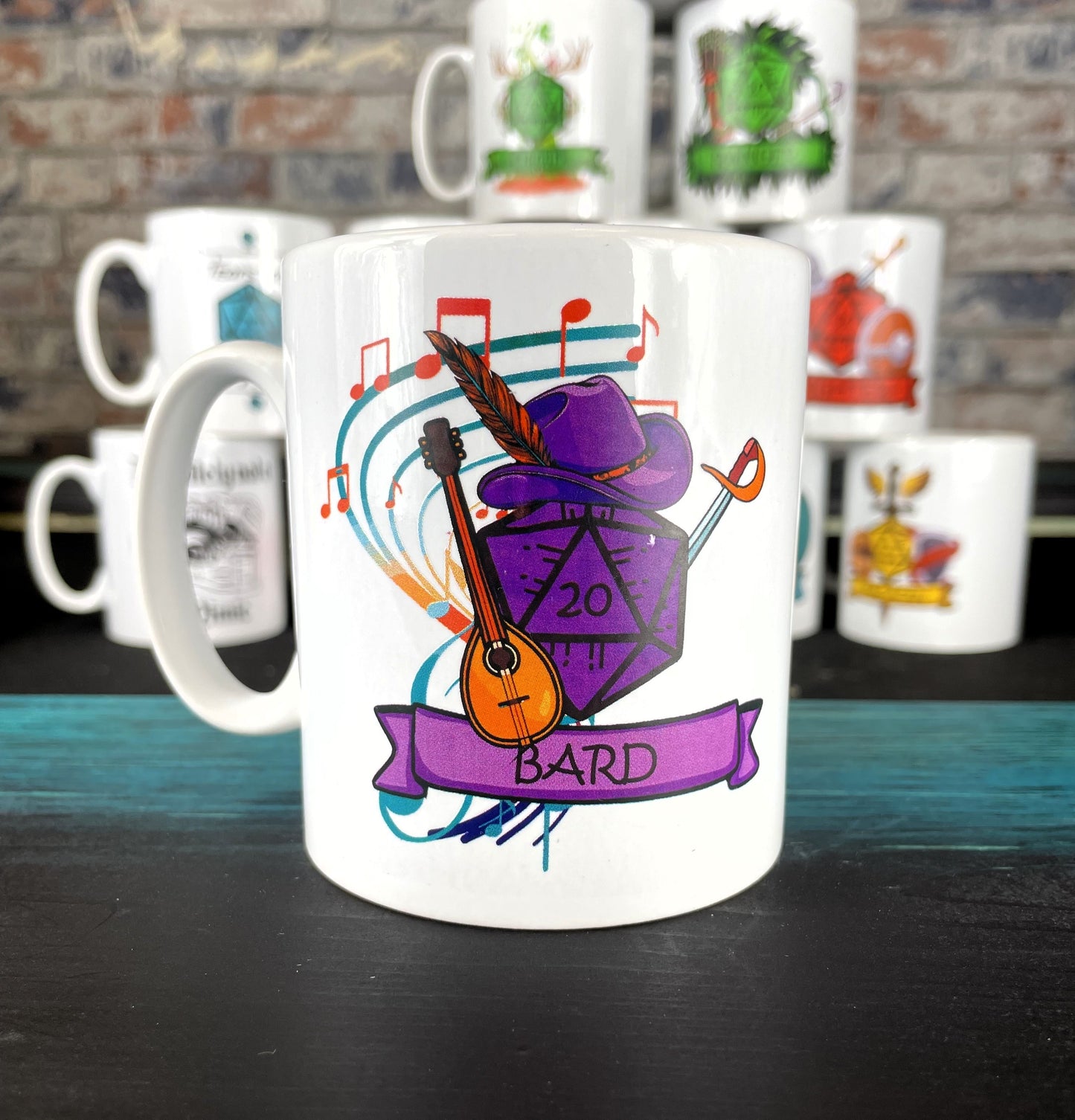 Bard Class DND Mug
Entertaining the masses with your talent and wit can be thirsty work! Quench your thirst using our 10oz ceramic mug with our custom designed Bard class D20. Free UK delivery by Fandomonium