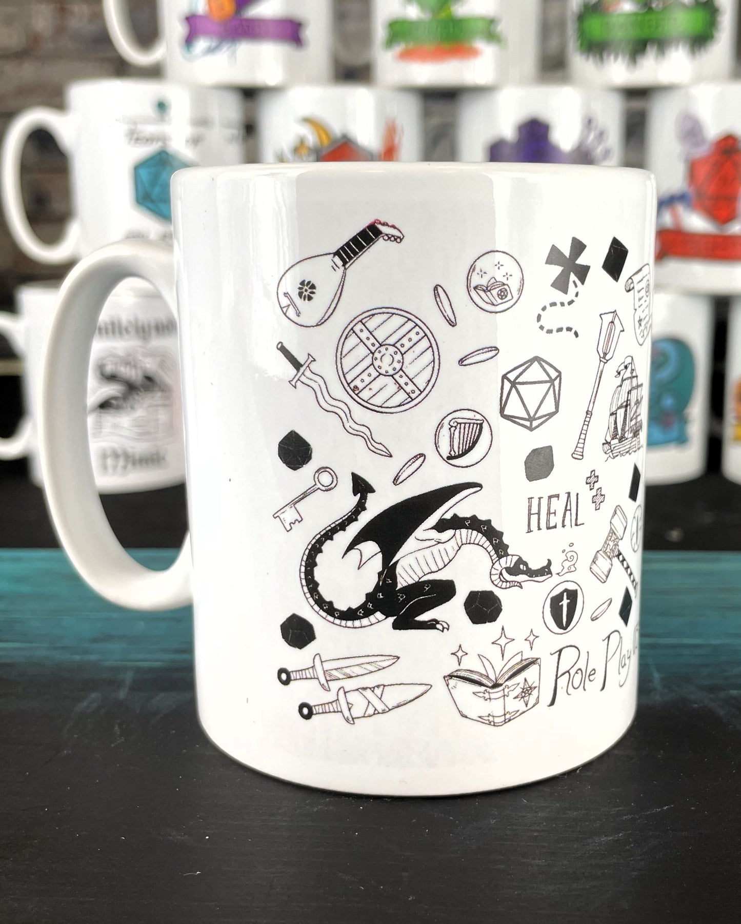 The Adventurers Mug
Featuring all of the staples of an adventure printed on one mug. An ideal gift for any D&D fan.