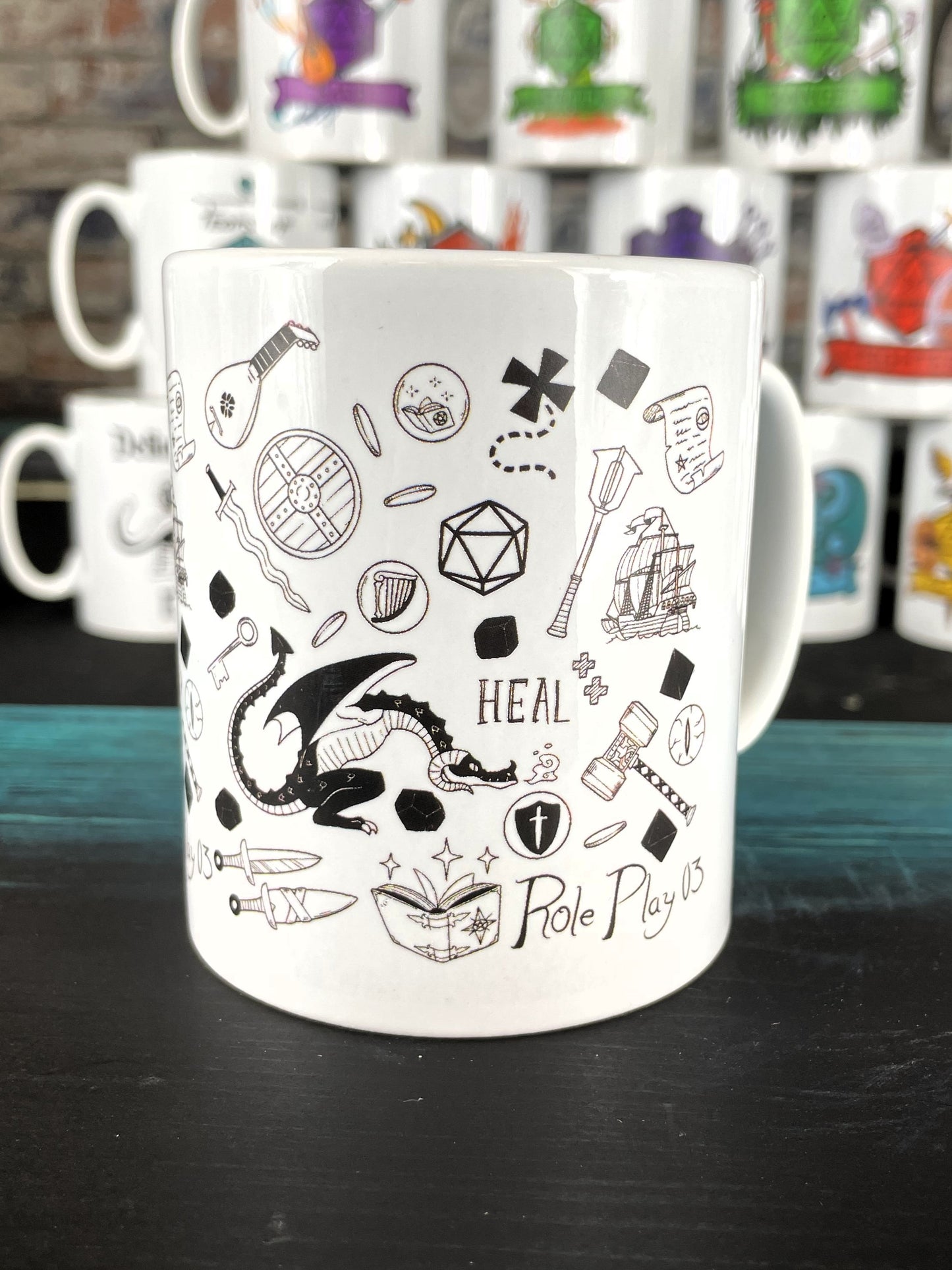 The Adventurers Mug
Featuring all of the staples of an adventure printed on one mug. An ideal gift for any D&D fan.