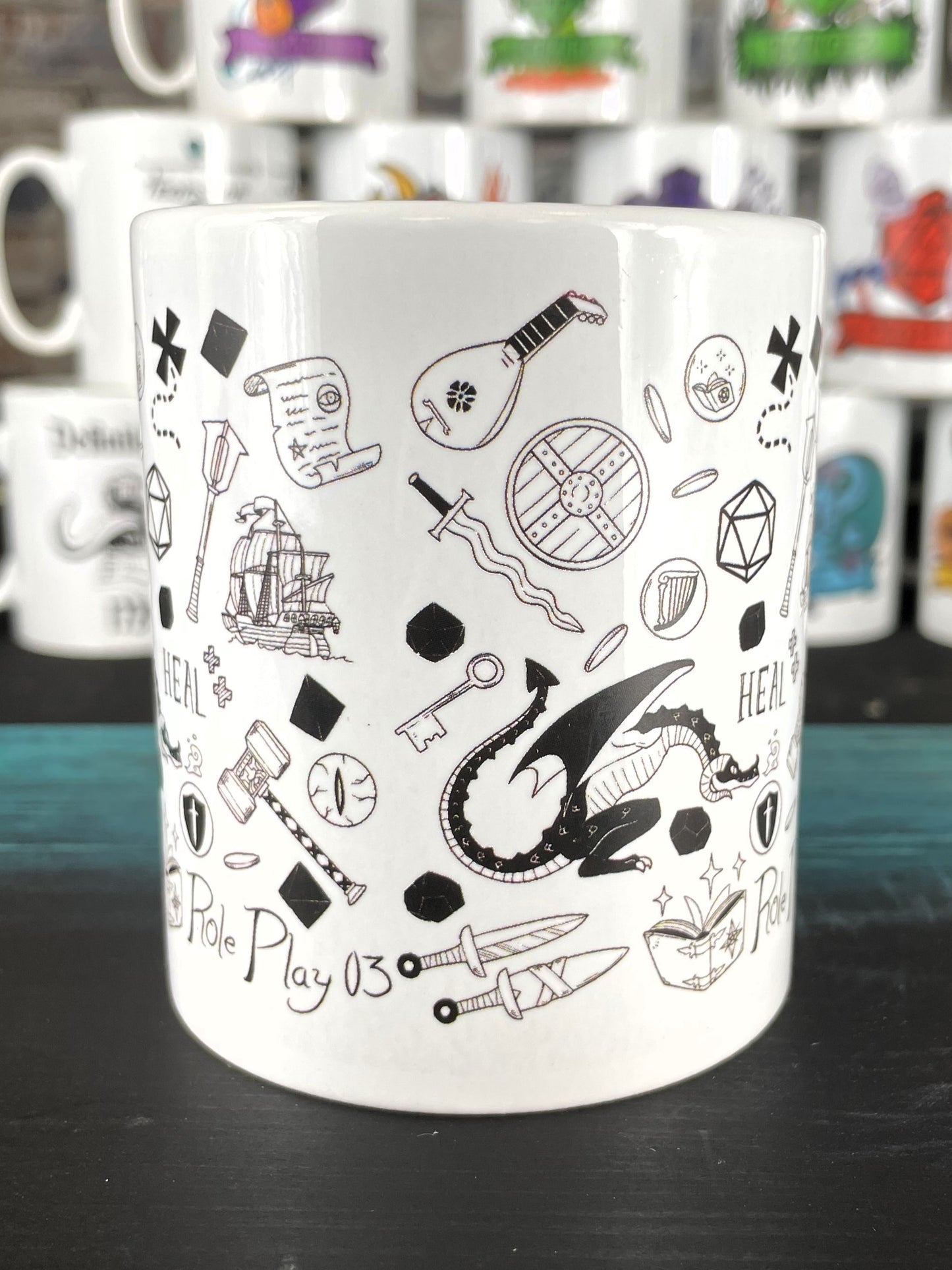 The Adventurers Mug
Featuring all of the staples of an adventure printed on one mug. An ideal gift for any D&D fan.