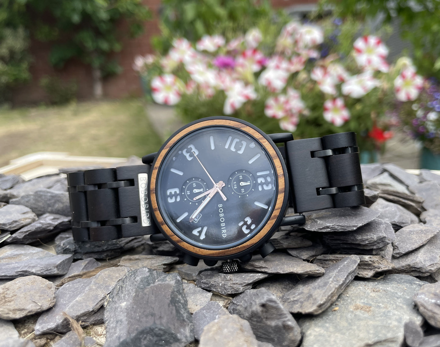 Stencil Style Face With Black Wood & Metal Interlocking Strap Self Winding Wooden Eco Watch
Made from solid wood and black anodised stainless steel; these watches are both comfortable to wear and a unique timepiece.