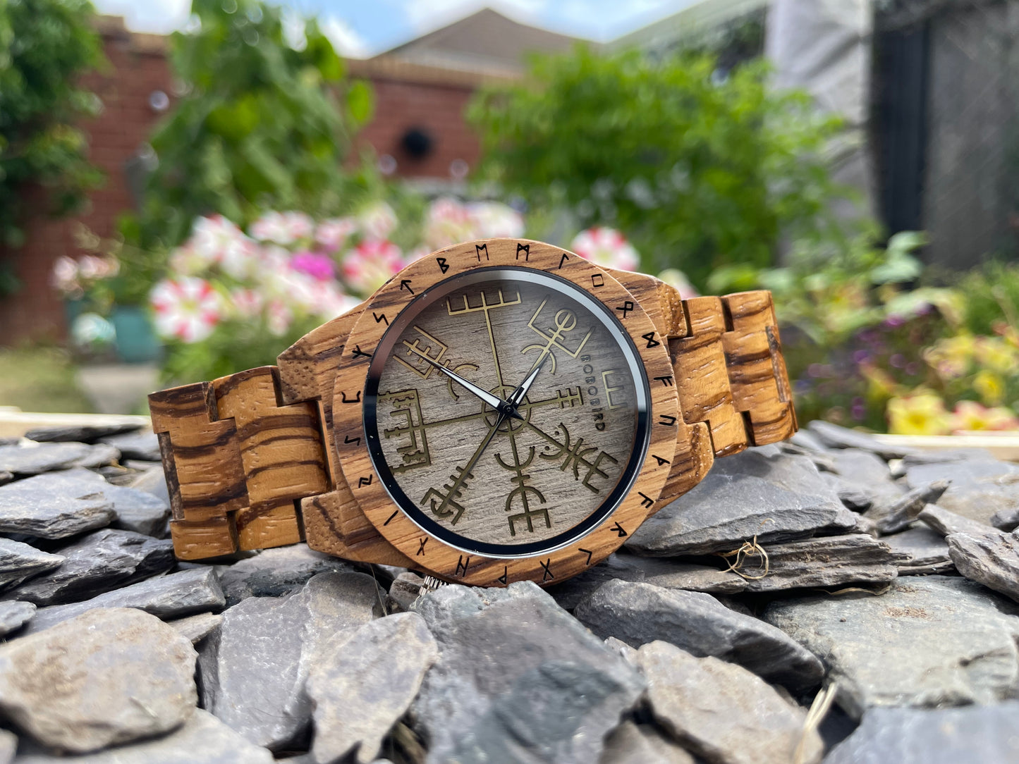 Vegvisir Design Zebrano Wooden Eco Watch. Free UK Delivery With Fandomonium