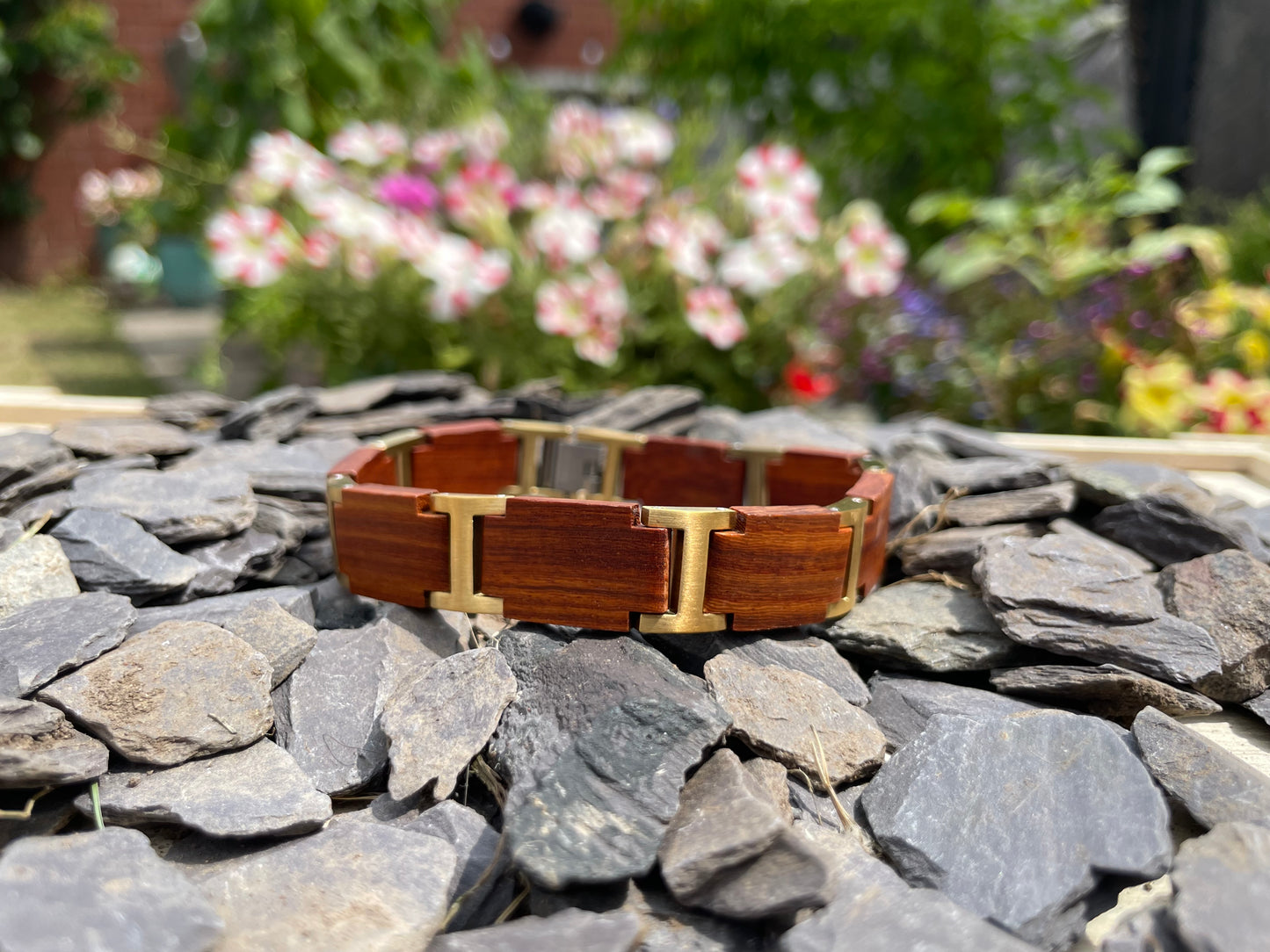 Walnut and Gold Metal Bracelet
