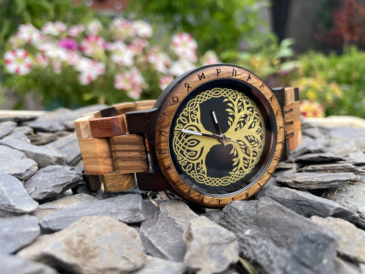 Yggdrasil Tree Of Life Design Wooden Eco Watch
Made from solid wood, these watches are both comfortable to wear and a unique timepiece.
Perfect for fans of Norse mythology; this stylish watch comes with a Yggdrasil or Norse Tree Of Life detail on the watch face. Free UK delivery by Fandomonium