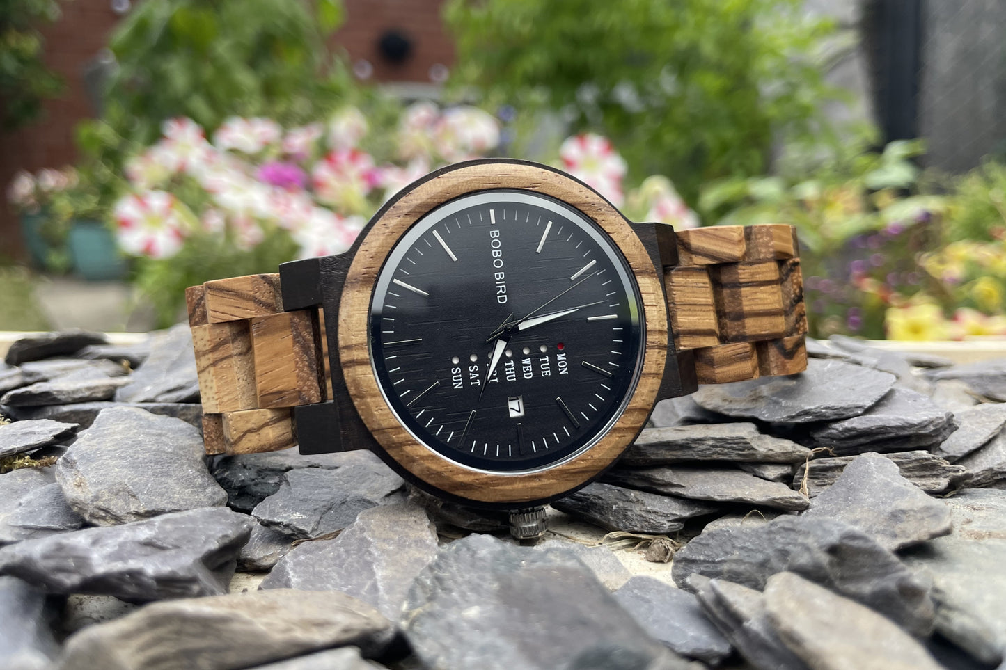 Zebrano Wooden Eco Watch With Day Of The Week Tracker
Made from solid "Zebra" wood; these watches are both comfortable to wear and a unique timepiece.