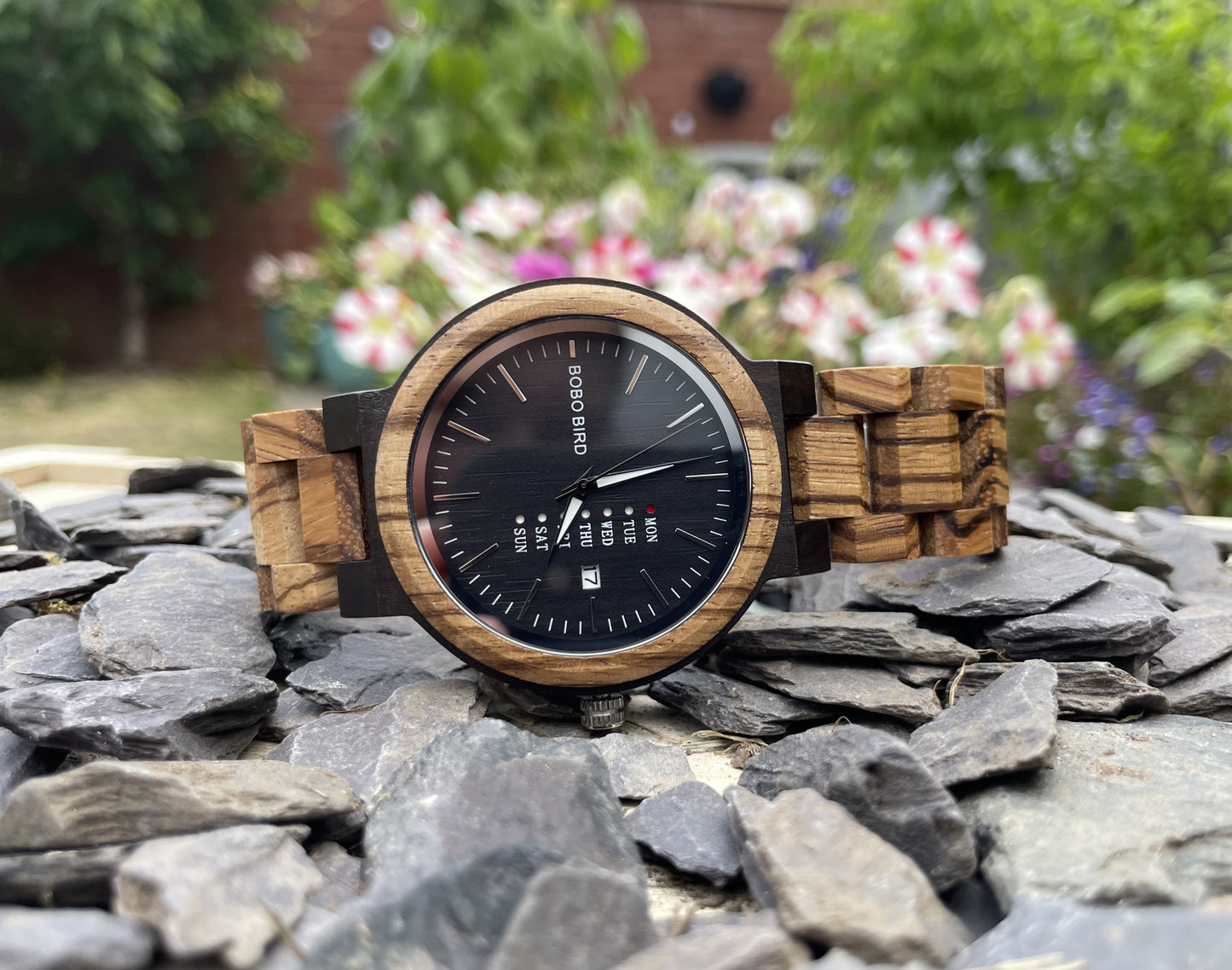 Zebrano Wooden Eco Watch With Day Of The Week Tracker
Made from solid "Zebra" wood; these watches are both comfortable to wear and a unique timepiece.