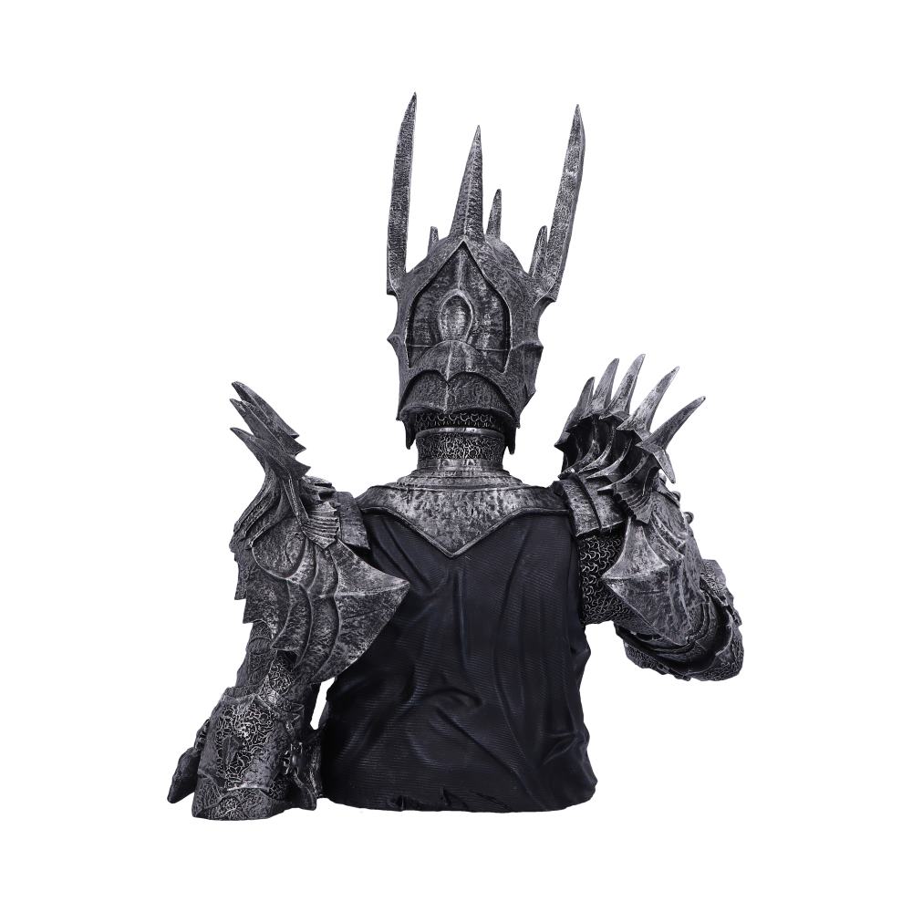 Conquer all those who stand against you with this officially licensed Lord of the Rings Sauron bust. Featuring Sauron himself in his recognisable metallic armour and angular helmet, he stands reaching out with the One Ring placed noticeably on his index finger, adding to the second to none detailing of the bust. This exquisitely designed piece is cast as well as the finest Elvish resin before being expertly hand-painted.