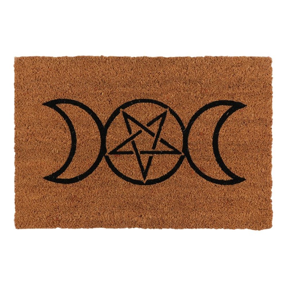 Natural Triple Moon Doormat A natural coir doormat with printed Triple Moon design. The Triple Moon is a popular symbol representing the Triple Goddess and is characterised by a waxing, full and waning moon. Free UK delivery by Fandomonium