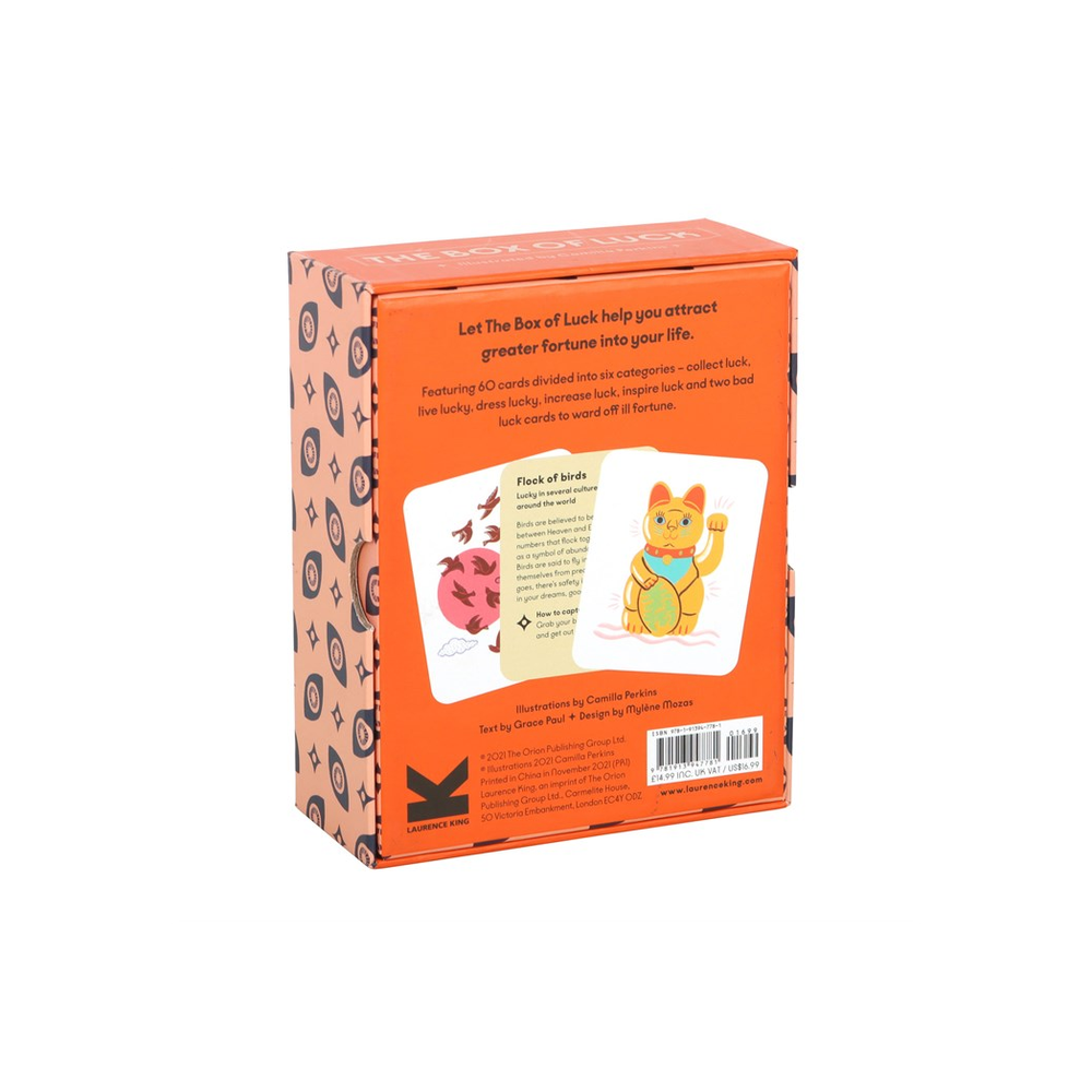 The Box of Luck Tarot Cards Worried about an interview? Want to ace a presentation? Or perhaps you've got the jitters about a first date? Let The Box of Luck help you attract greater fortune and positive energy into your life with 60 good luck symbols from all around the world. Invite more luck into your life or gift good fortune to a friend with this beautifully packaged boxed set of cards, complete with booklet and lucky fortunes. Free UK delivery from Fandomonium