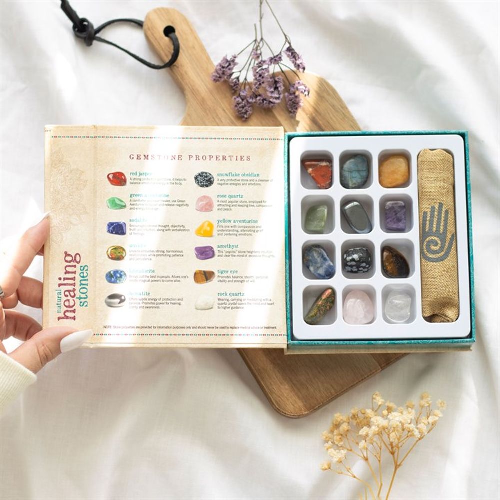 Set of 12 Natural Crystal Healing Gemstones This gift set includes a selection of twelve carefully chosen tumblestones to enhance meditation and crystal healing practices. From the balancing energy of red jasper to the calming influence of rose quartz, these stones offer a diverse range of properties to support emotional well-being and spiritual growth. Free UK delivery by Fandomonium