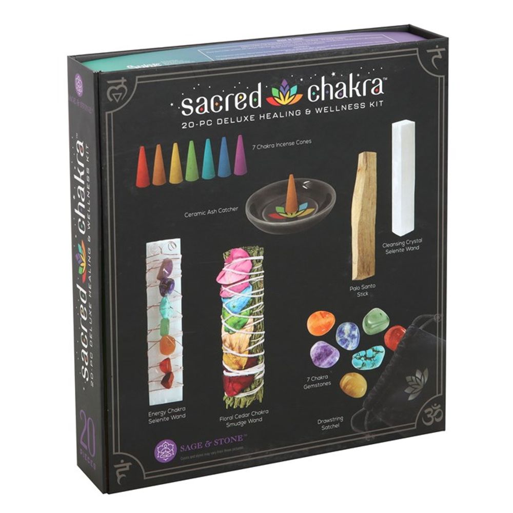 Sacred Chakra Deluxe Healing and Wellness Kit This Sacred Chakra Deluxe Healing & Wellness Kit includes everything needed to realign the body's energy centres. Free UK delivery by Fandomonium