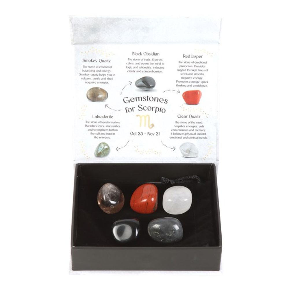 Scorpio Crystal Tumblestone Set This stunning set of five crystal tumblestones are perfect for the strong, enigmatic and brave Scorpio. Free UK delivery from Fandomonium