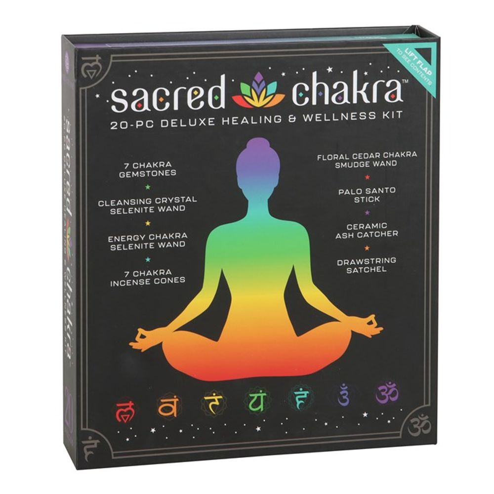 Sacred Chakra Deluxe Healing and Wellness Kit This Sacred Chakra Deluxe Healing & Wellness Kit includes everything needed to realign the body's energy centres. Free UK delivery by Fandomonium