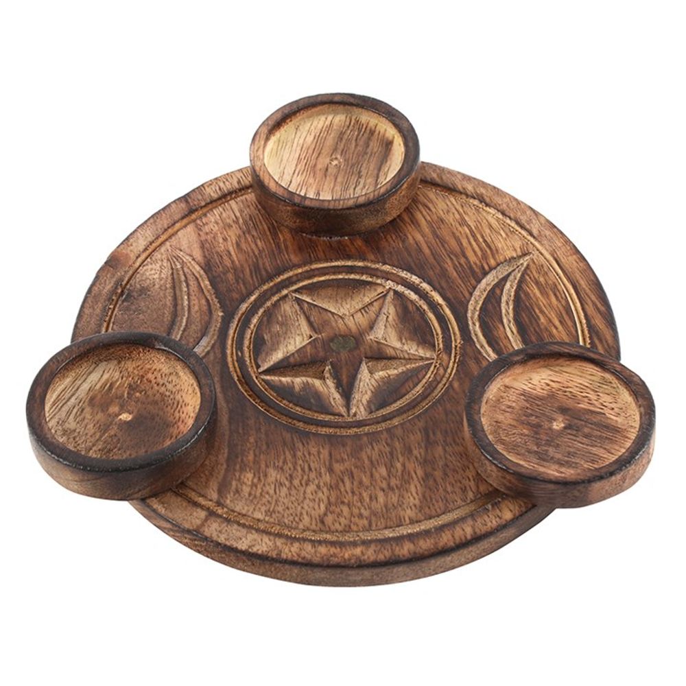 Triple Moon Tealight Candle Holder Lovely carved wooden tealight candle holder featuring a triple moon design. Fits standard tea lights. Makes an ideal gift idea. Tea lights not included. Free UK Delivery by Fandomonium