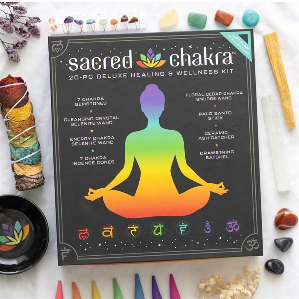 Sacred Chakra Deluxe Healing and Wellness Kit This Sacred Chakra Deluxe Healing & Wellness Kit includes everything needed to realign the body's energy centres. Free UK delivery by Fandomonium