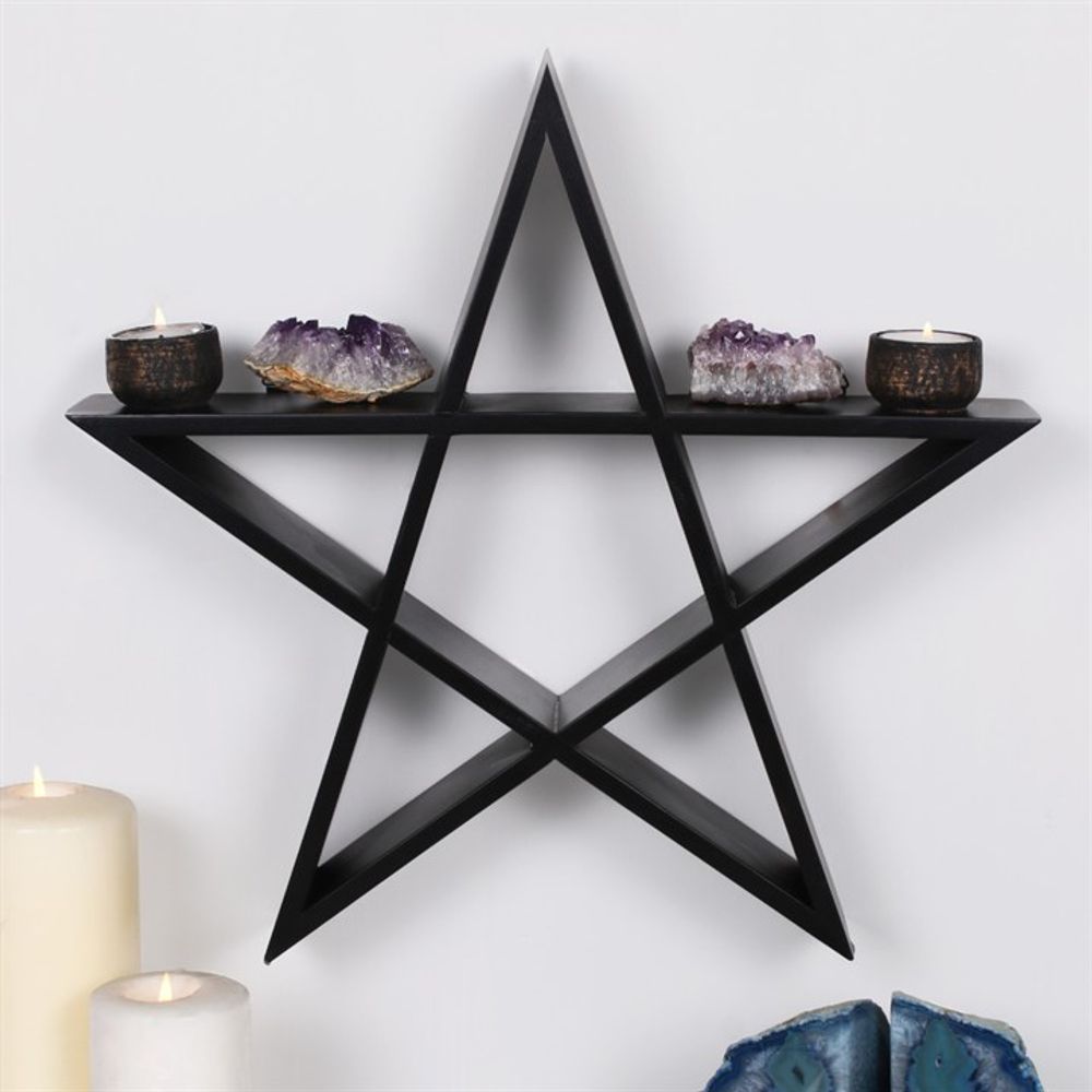 Pentagram Wall Shelf Impressive black Pentagram wall art with two hooks on the reverse ready for hanging. Free UK delivery by Fandomonium