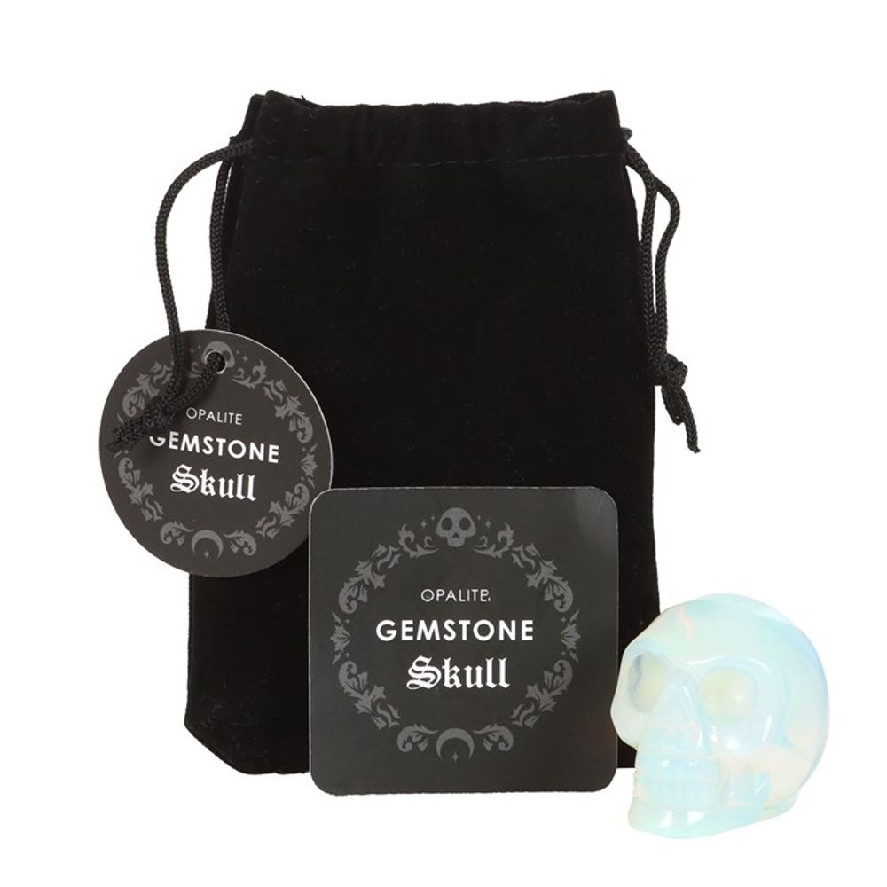 Opalite Crystal Skull This crystal skull is made from opalite which is a stone renowned for its ability to evoke feelings of love, hope, and generosity. The skull is the perfect size for holding in the palm of your hand then you need a little support or reassurance. Free UK delivery by Fandomonium