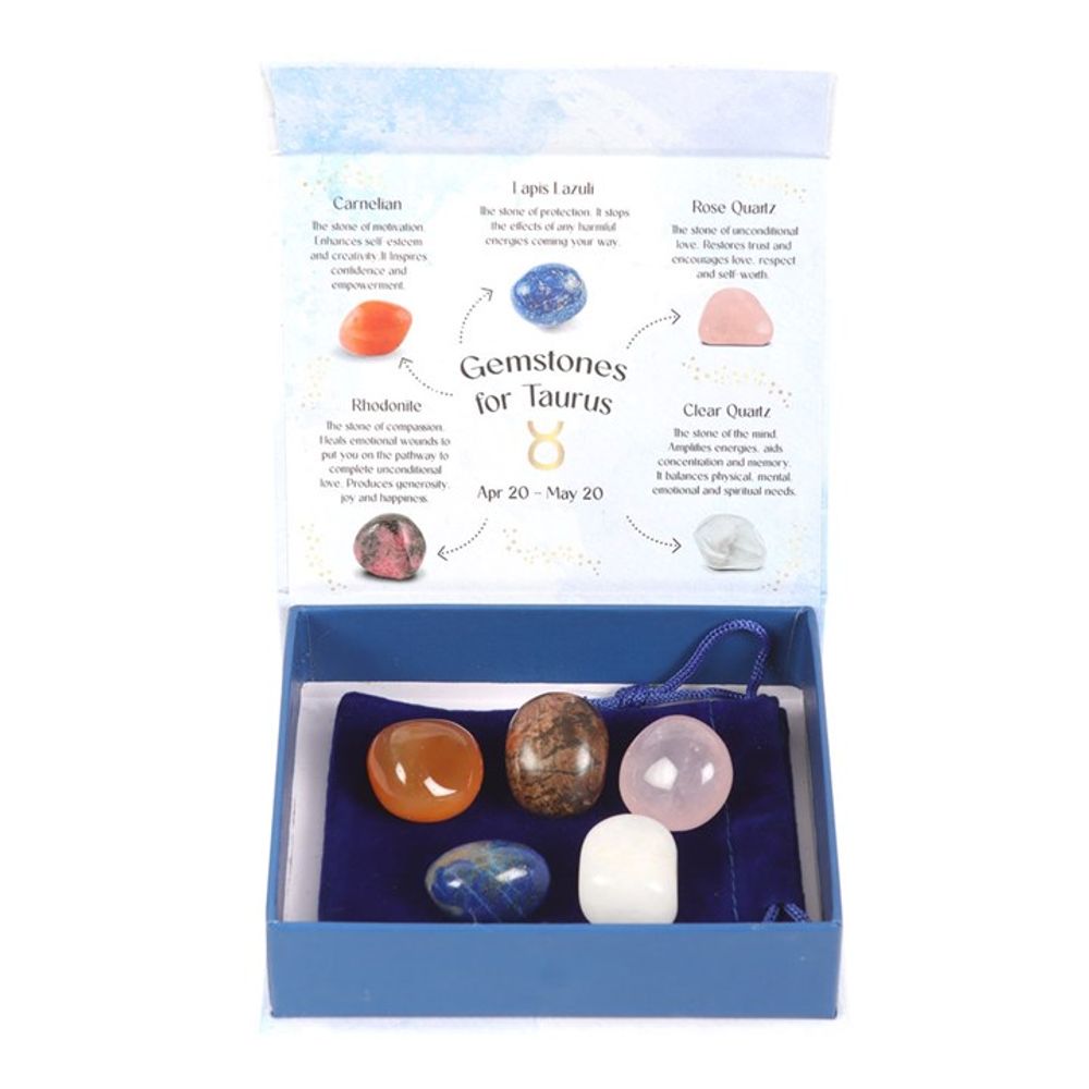 Taurus Crystal Tumblestone Set This stunning set of five crystal tumblestones are perfect for the patient, loyal and determined Taurus. Designed to enhance and balance the unique traits of Taurus individuals, by combining the harmonising power of crystals with the innate qualities of this Earth sign. Free UK delivery by Fandomonium